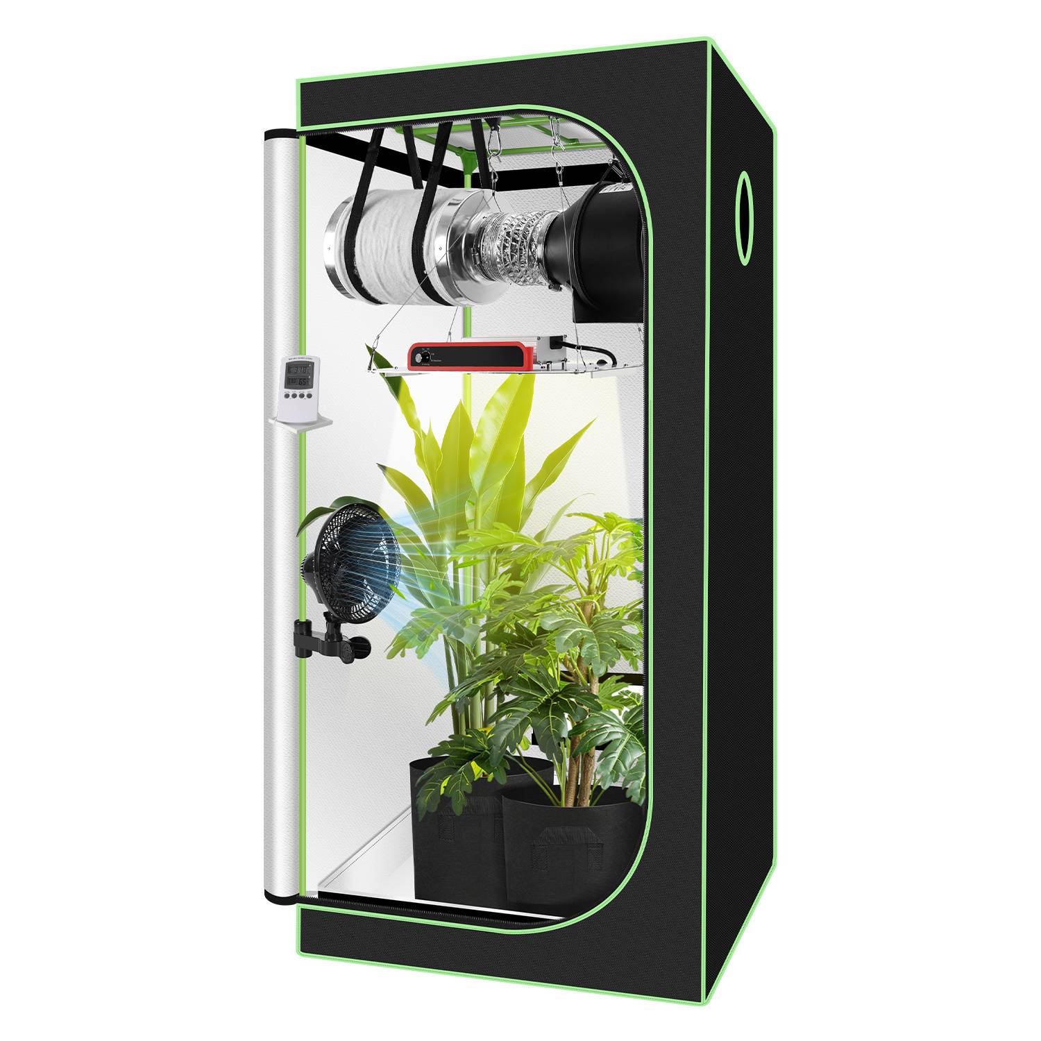 Growbox Komplettset,Indoor Gewächshaus mit 200W LED Vollspektrum Dimmbar, Carbon-Filter, Ventilator, Anzuchtzelt, Zuchtzelt,80x80x160