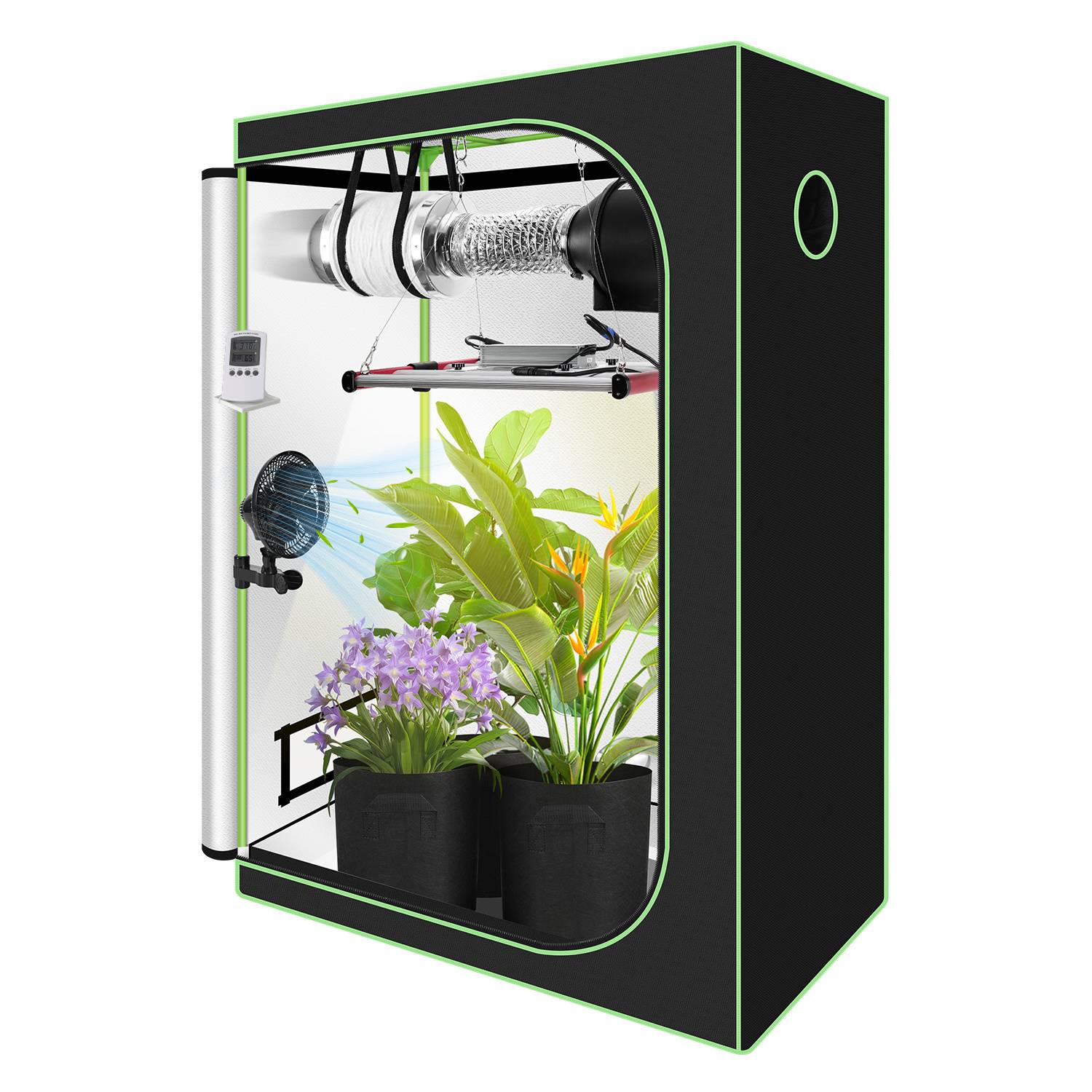 Growbox Komplettset,Indoor Gewächshaus mit 240W LED Vollspektrum Dimmbar, Carbon-Filter, Ventilator, Anzuchtzelt, Zuchtzelt,120x60x180