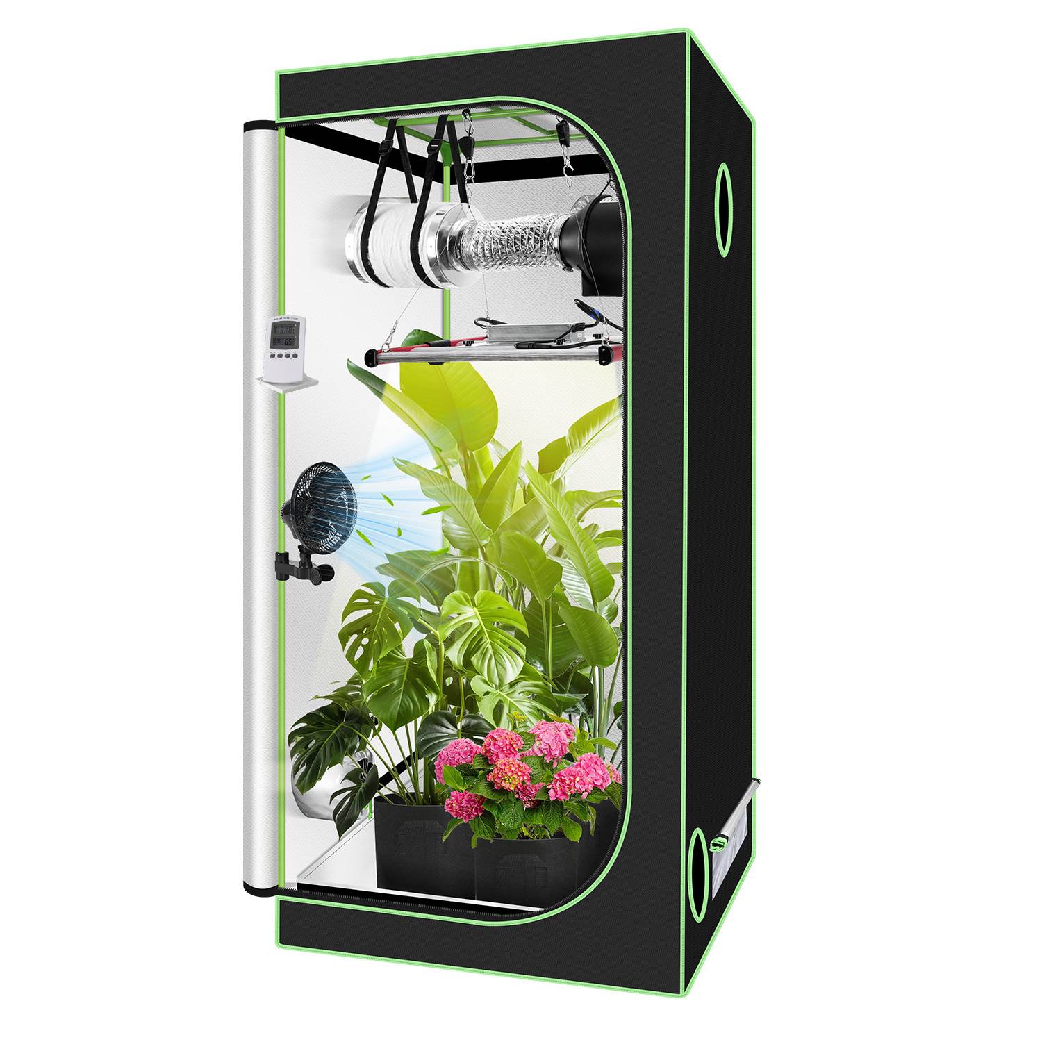 Growbox Komplettset,Indoor Gewächshaus mit 240W LED Vollspektrum Dimmbar, Carbon-Filter, Ventilator, Anzuchtzelt, Zuchtzelt,100x100x200