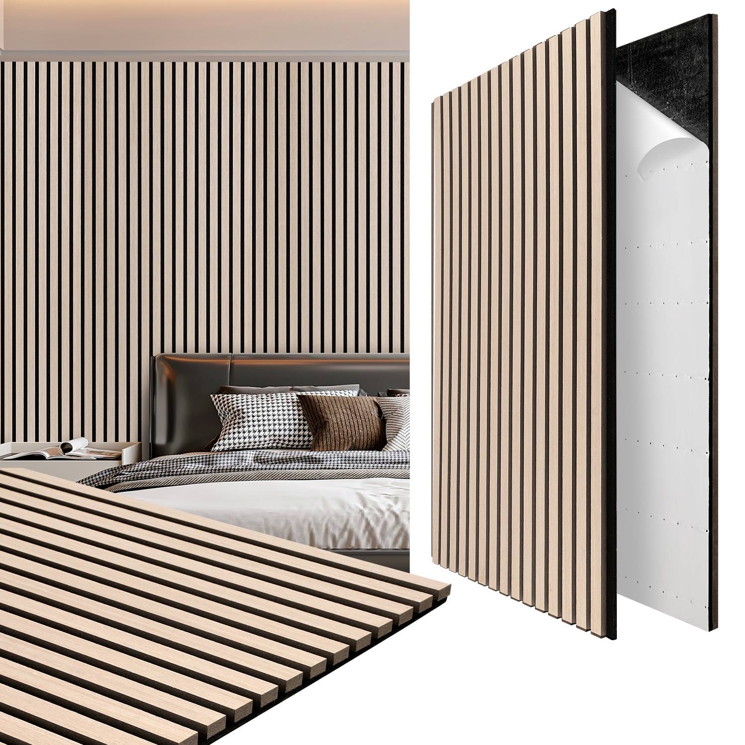 1 Stück Selbstklebend Akustikpaneel Wandpaneel Moderne Wandpaneele Akustik HolzwandHolz MDF Wandpaneele 120x60x2.1cm Eichenholzfarbe