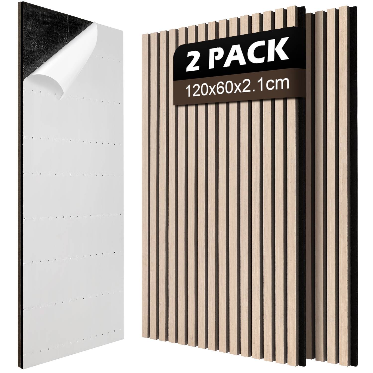 2 Stück Selbstklebend Akustikpaneel Wandpaneel Moderne Wandpaneele Akustik HolzwandHolz MDF Wandpaneele 120x60x2.1cm Eichenholzfarbe