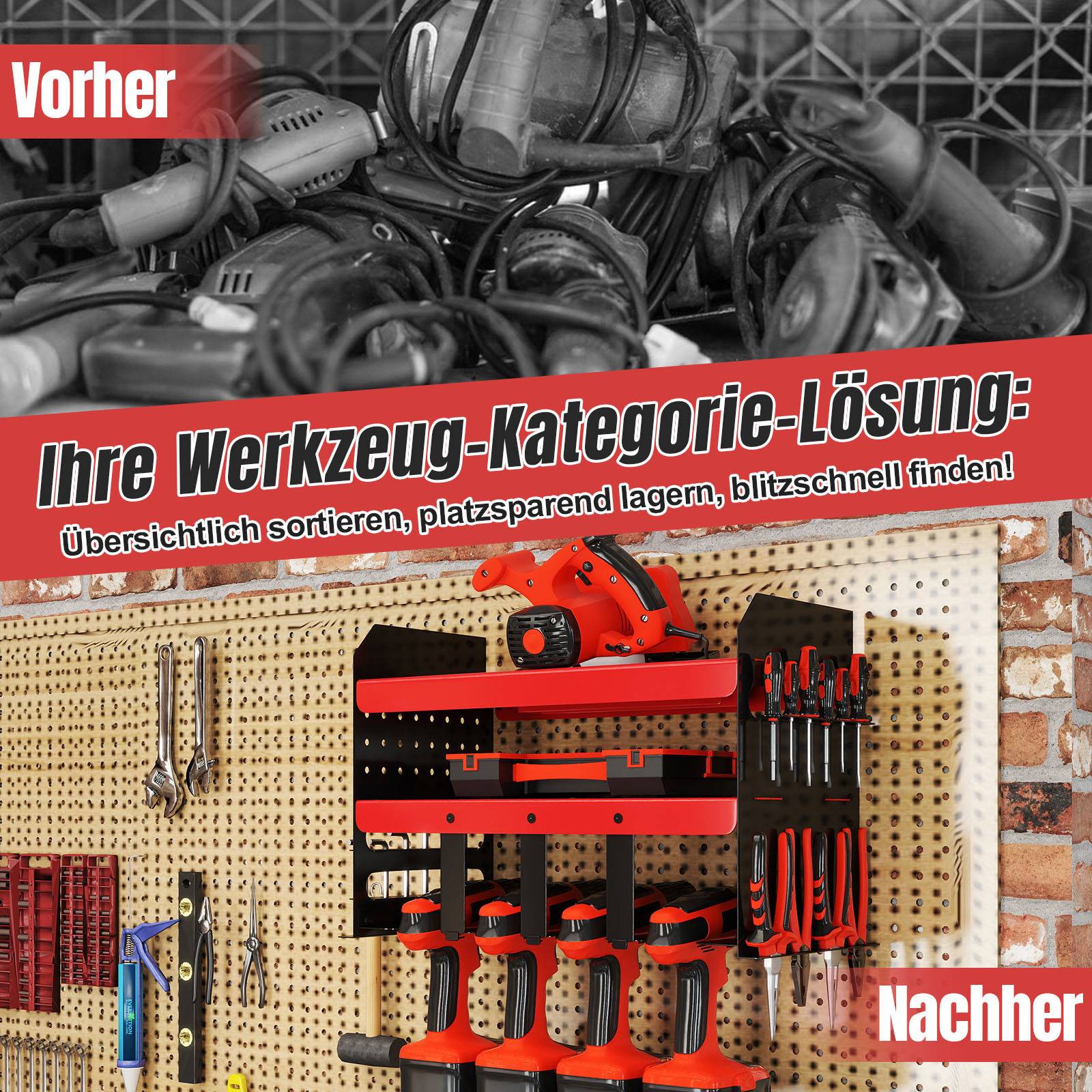 Werkstatt Ordnungssystem Werkzeughalter 3-lagiges, Wandhalterung Robustes Werkzeugregal, Metall Werkzeugaufbewahrung Organizer Halter