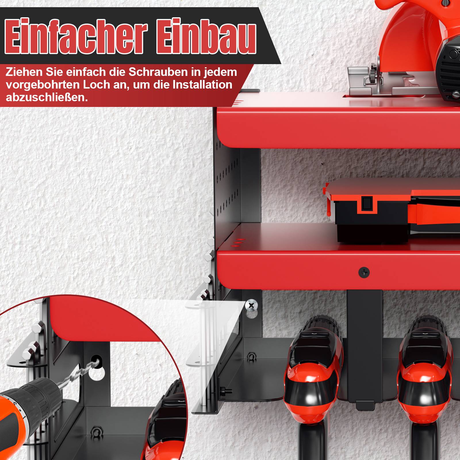 Werkzeugwand Wandmontiertes Werkzeugregal Elektrowerkzeug-Organizer für Garagen,Werkbänke 48*30.5*23CM
