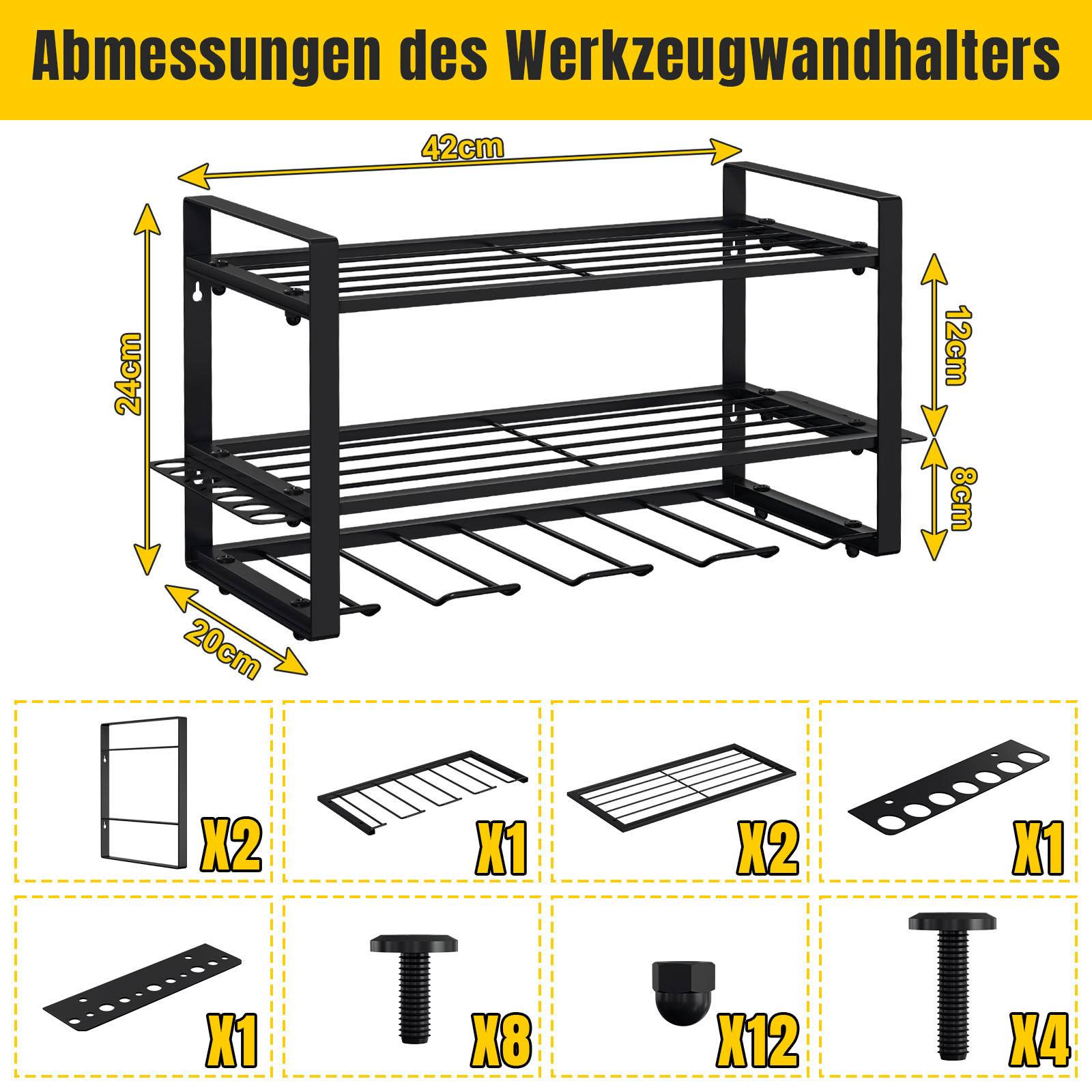 Werkzeugwand Wandmontiertes Werkzeugregal Elektrowerkzeug-Organizer für Garagen,Werkbänke 40*24*20CM