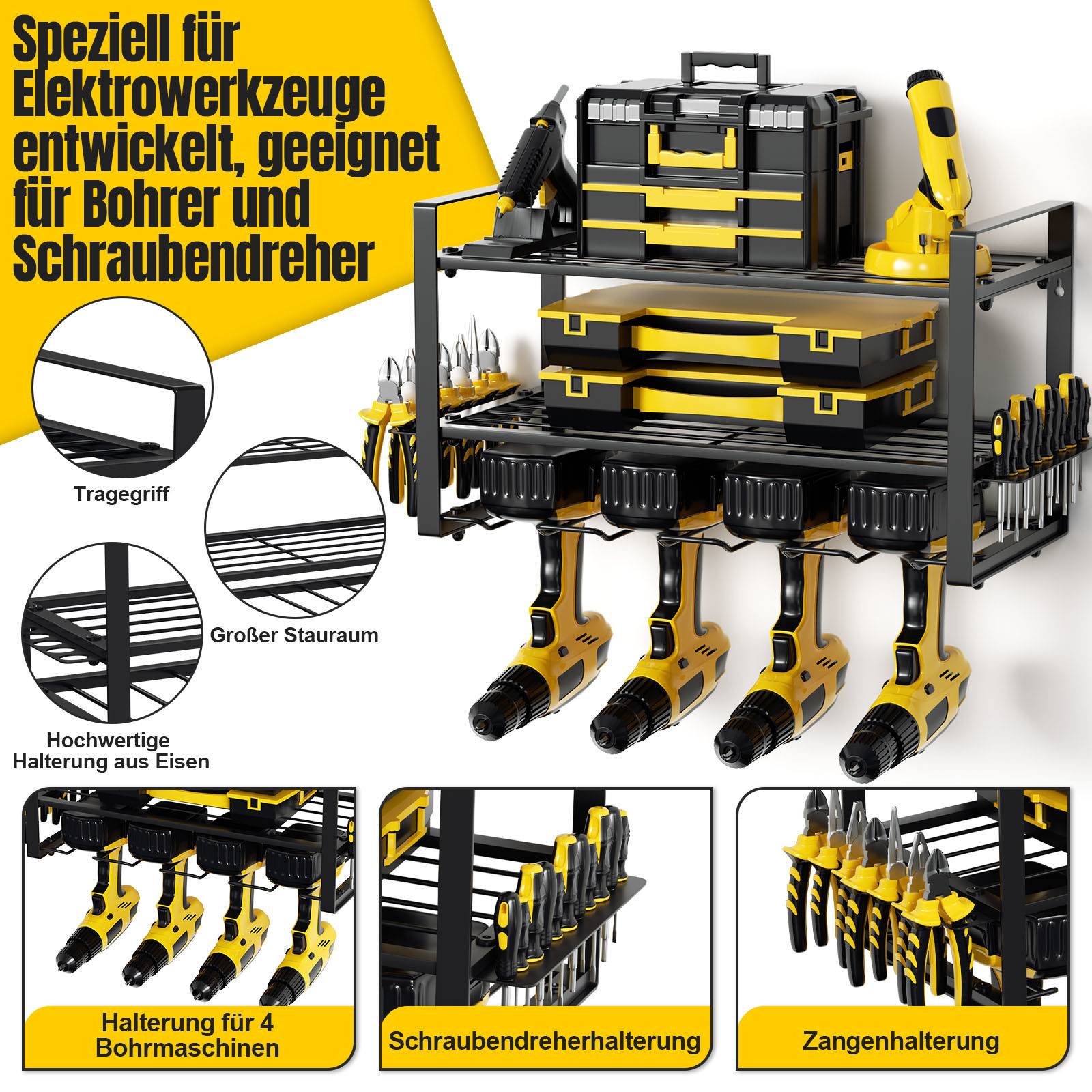 Werkzeugwand Wandmontiertes Werkzeugregal Elektrowerkzeug-Organizer für Garagen,Werkbänke 40x24x20cm