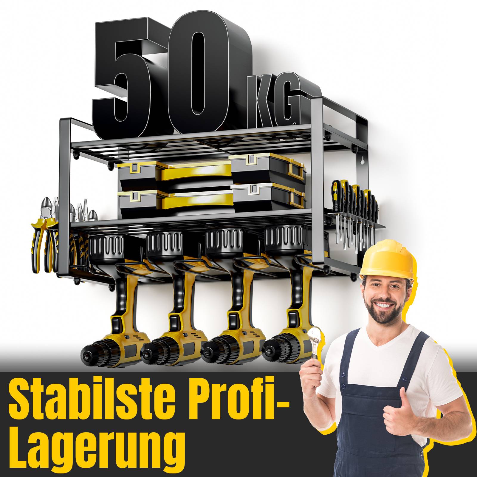 Werkzeugwand Wandmontiertes Werkzeugregal Elektrowerkzeug-Organizer für Garagen,Werkbänke 40x24x20cm