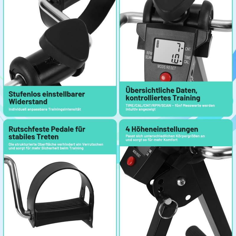 Mini Bike Heimtrainer, Fahrrad Beintrainer mit LCD-Display, Pedaltrainer Faltbares, Fahrradtrainer Einfach zu Bedienen, Schwarz