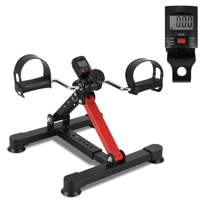 Mini Bike Heimtrainer, Fahrrad Beintrainer mit LCD-Display, Pedaltrainer Faltbares, Fahrradtrainer Einfach zu Bedienen, Schwarzrot
