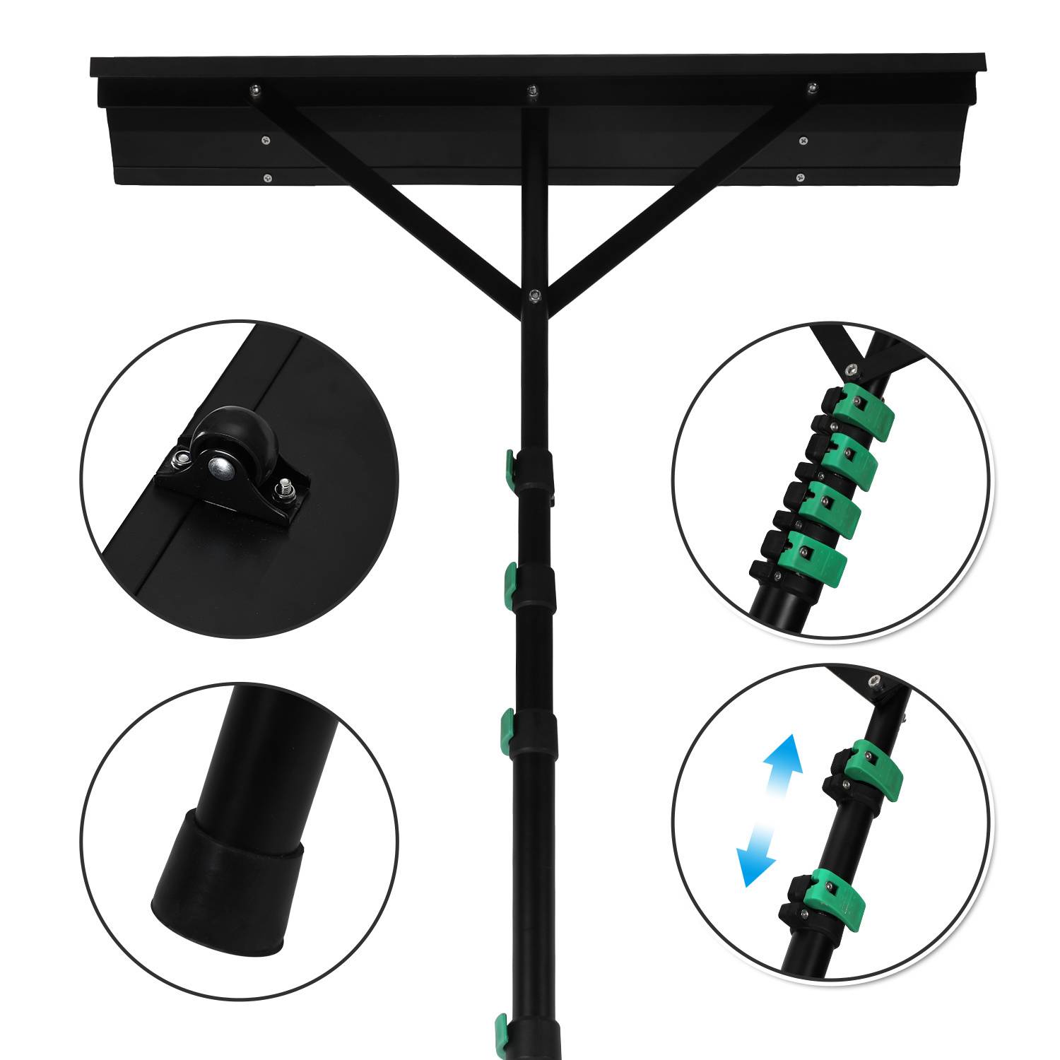 Schneeschieber Dach mit Rollen, Einstellbereich 108-360 cm, Schneeschaufel mit Gummielippe & Rutschfester Griff, Schneeräumer für Hausdach Fahrzeug
