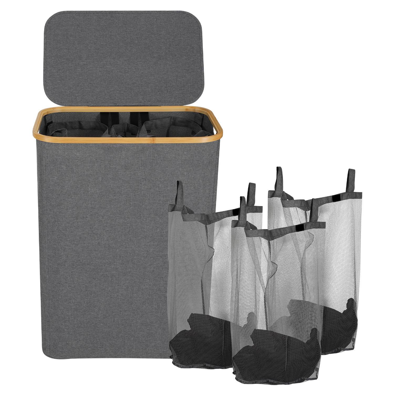 Wäschekorb mit Deckel, herausnehmbarem Wäschesack, platzsparend, Grau, 160L