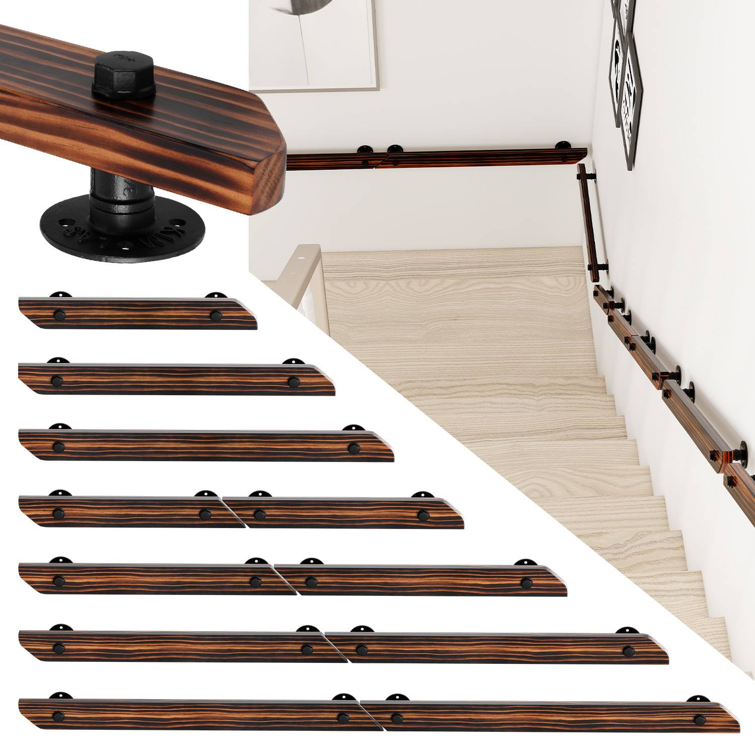 Buche Handlauf 150cm Geländer mit 2 Halter Halterung verschiedene Kugelring