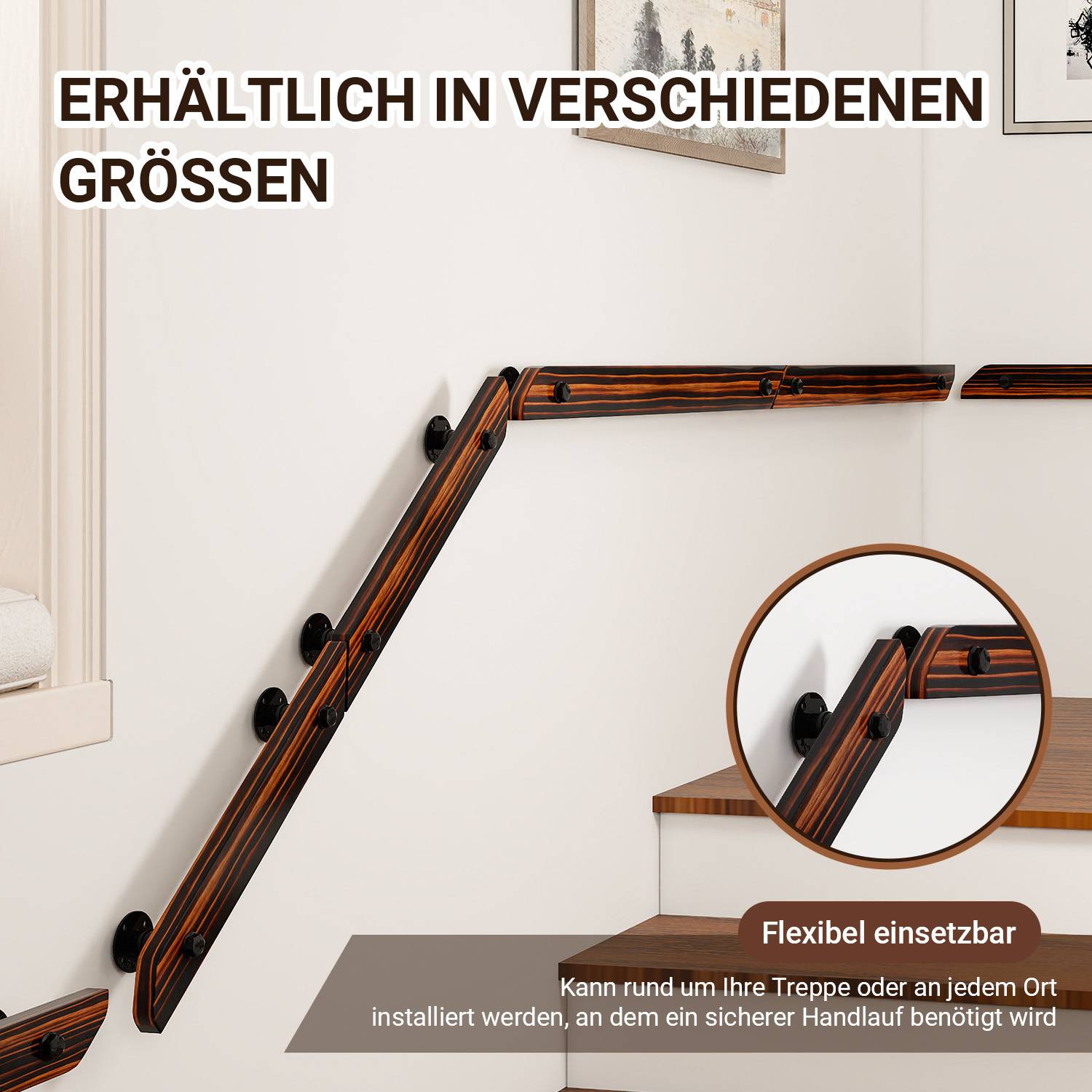 Buche Handlauf 200cm Geländer mit 2 Halter Halterung verschiedene Kugelring