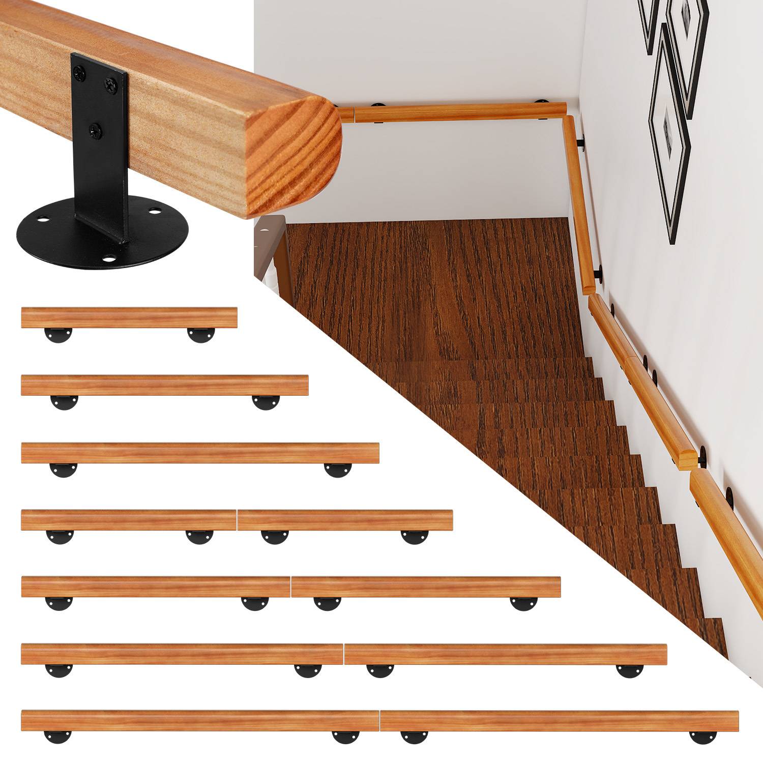 Buche Handlauf 180cm Geländer Handlaufträger Hauseingang Wandhalter Stufe