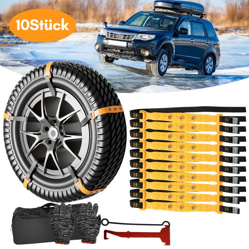 Schneeketten 10 Stück Anfahrhilfe Auto Anti-Rutsch Spikes Universal Reifenketten für Reifenbreite 165-275 mm für meisten PKW LKW SUV