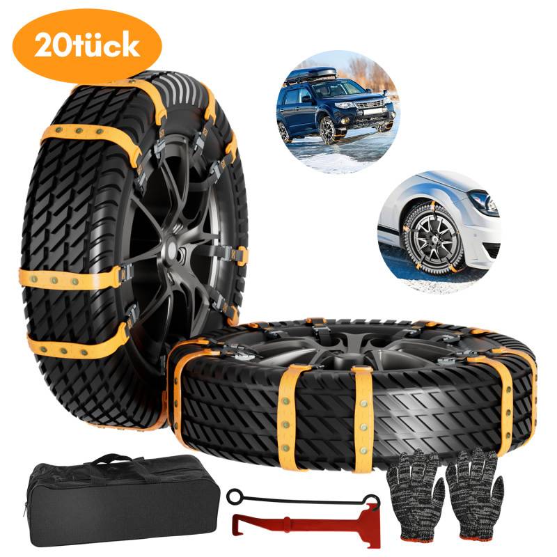 Schneeketten 20 Stück Anfahrhilfe Auto Anti-Rutsch Spikes Universal Reifenketten für Reifenbreite 165-275 mm für meisten PKW LKW SUV