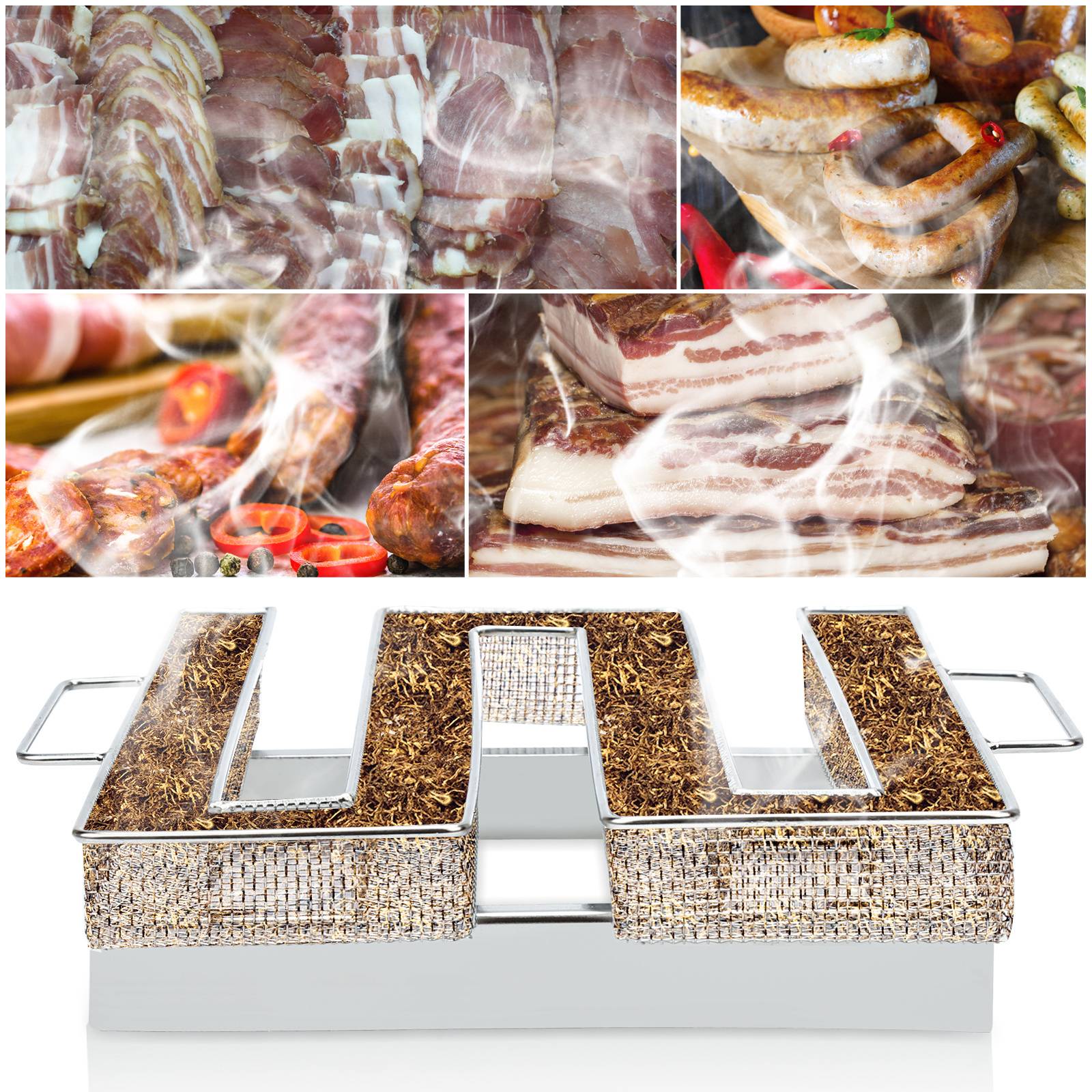 BBQ Räucher - M Typ aus Edelstahl 22,5x17,5x4,5cm, Kaltraucherzeuger Kaltrauchgenerator Kalträuchern Smoker Räuchern