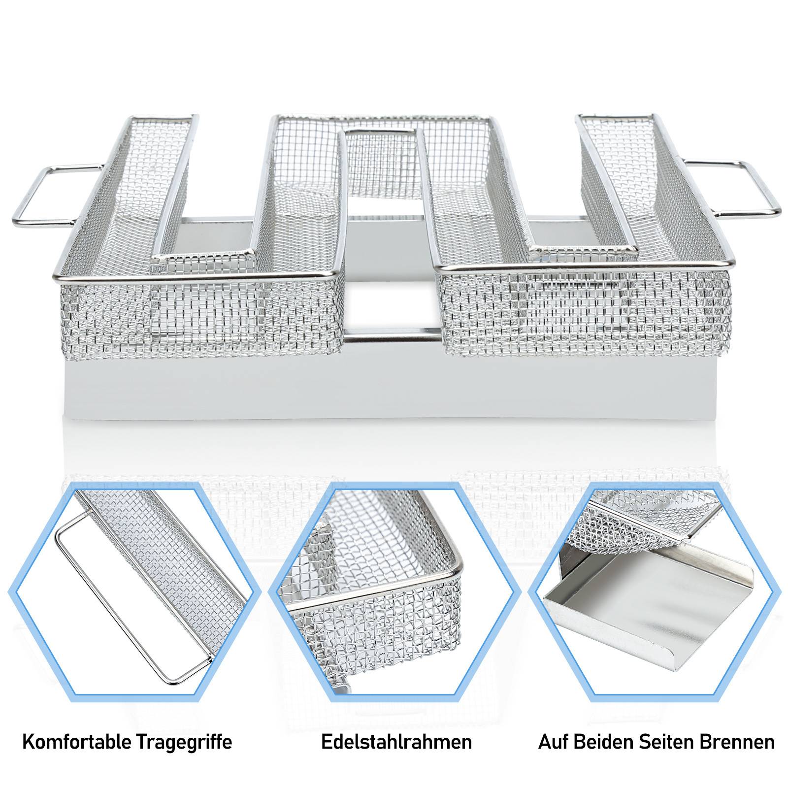 BBQ Räucher - M Typ aus Edelstahl 22,5x17,5x4,5cm, Kaltraucherzeuger Kaltrauchgenerator Kalträuchern Smoker Räuchern
