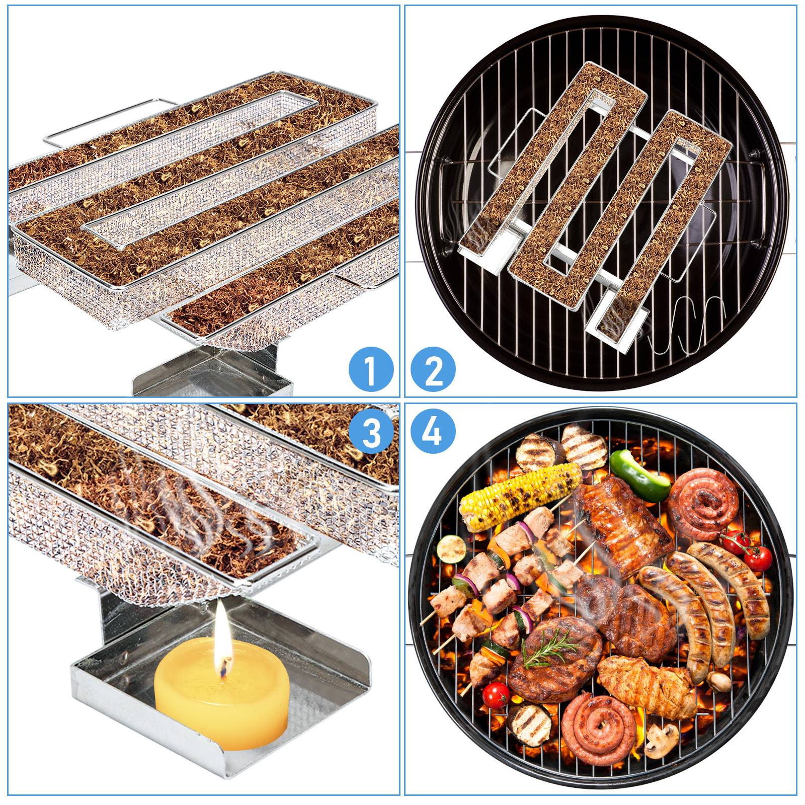 BBQ Räucher - M Typ aus Edelstahl 22,5x17,5x4,5cm, Kaltraucherzeuger Kaltrauchgenerator Kalträuchern Smoker Räuchern