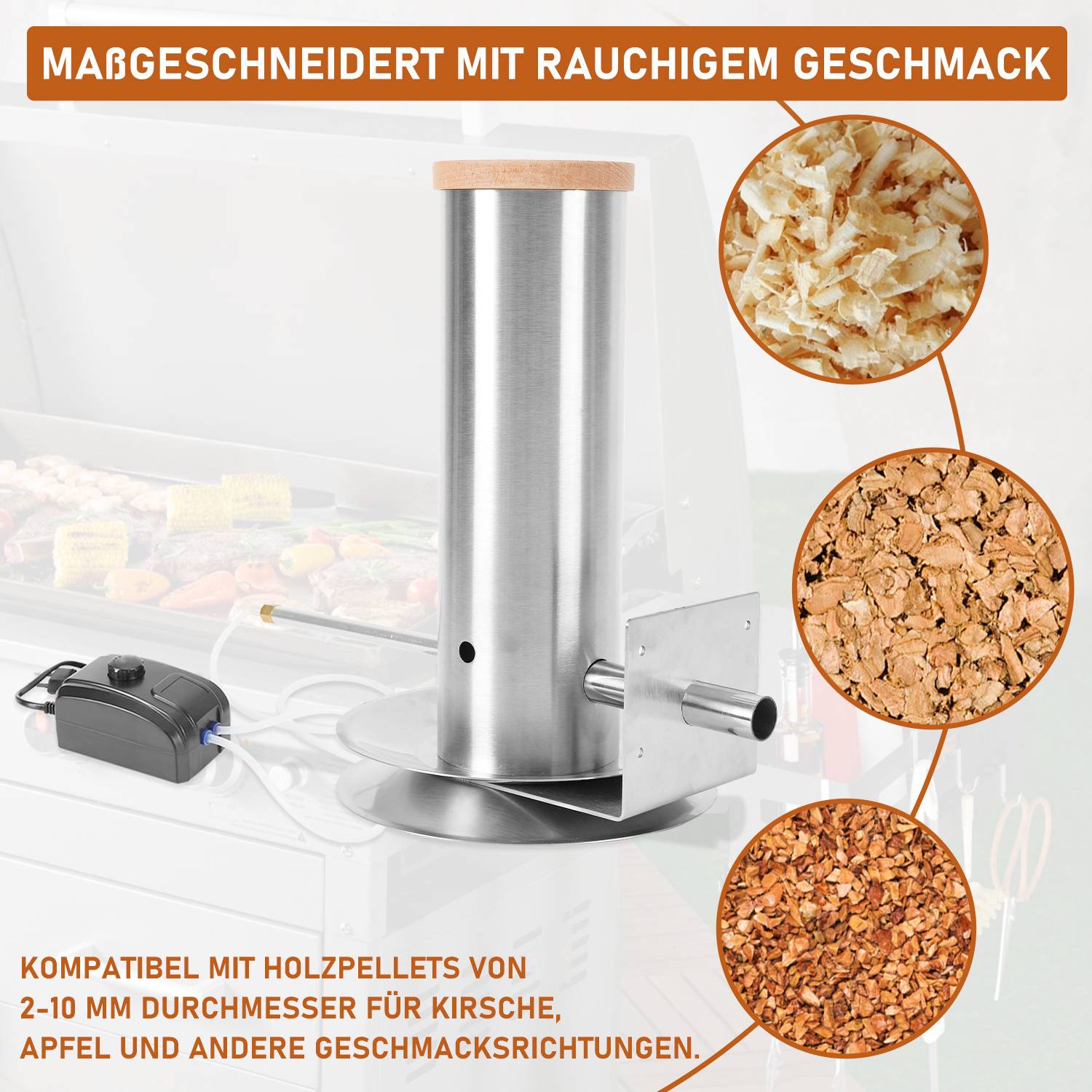 Elektrischer Pump Rauchrohr Edelstahl Kaltrauchgenerator 1,7 Liter Volumen Räuchergerät Kaltraucherzeuger BBQ Rauch-Erzeuger Grill