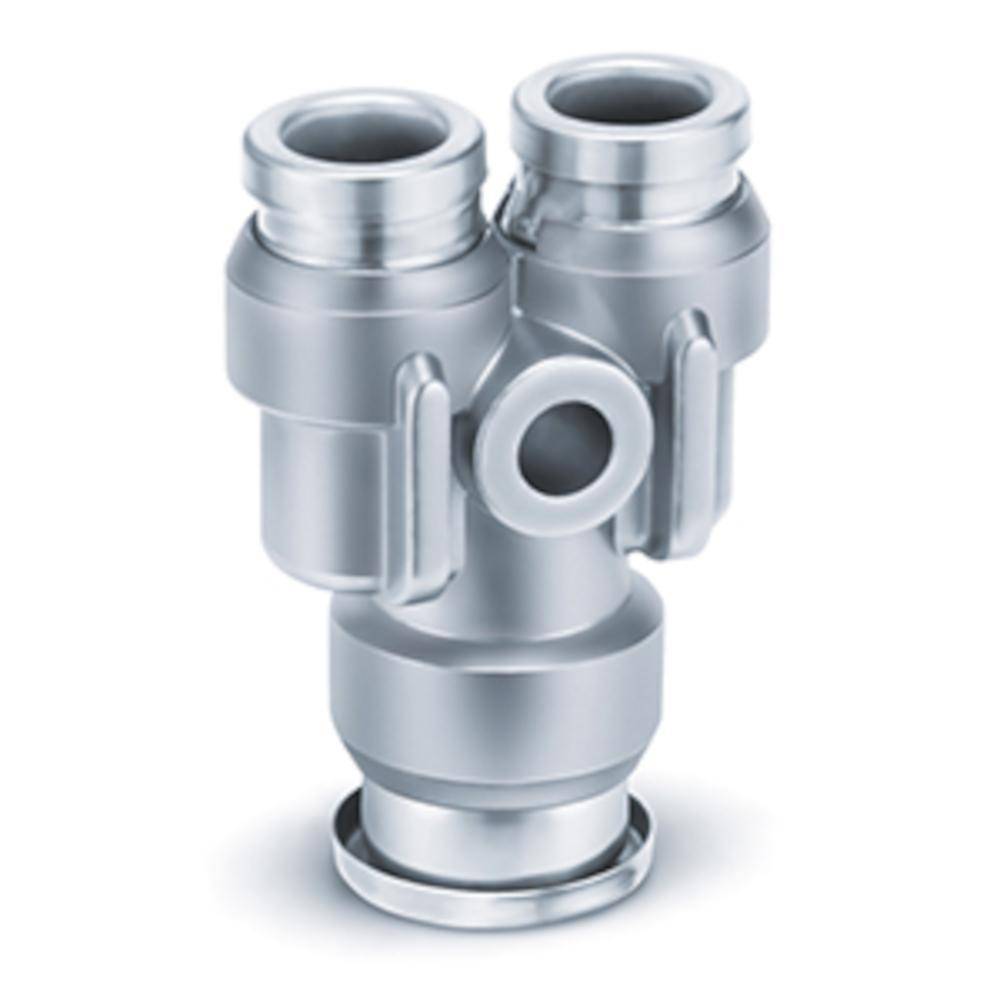 Y-Steckabzweiger mit Reduktion KQB2U08-10-F - Messing/Edelstahl - FDA-konform - Schlauch-Außen-Ø 8 auf 10 mm - Preis per Stück