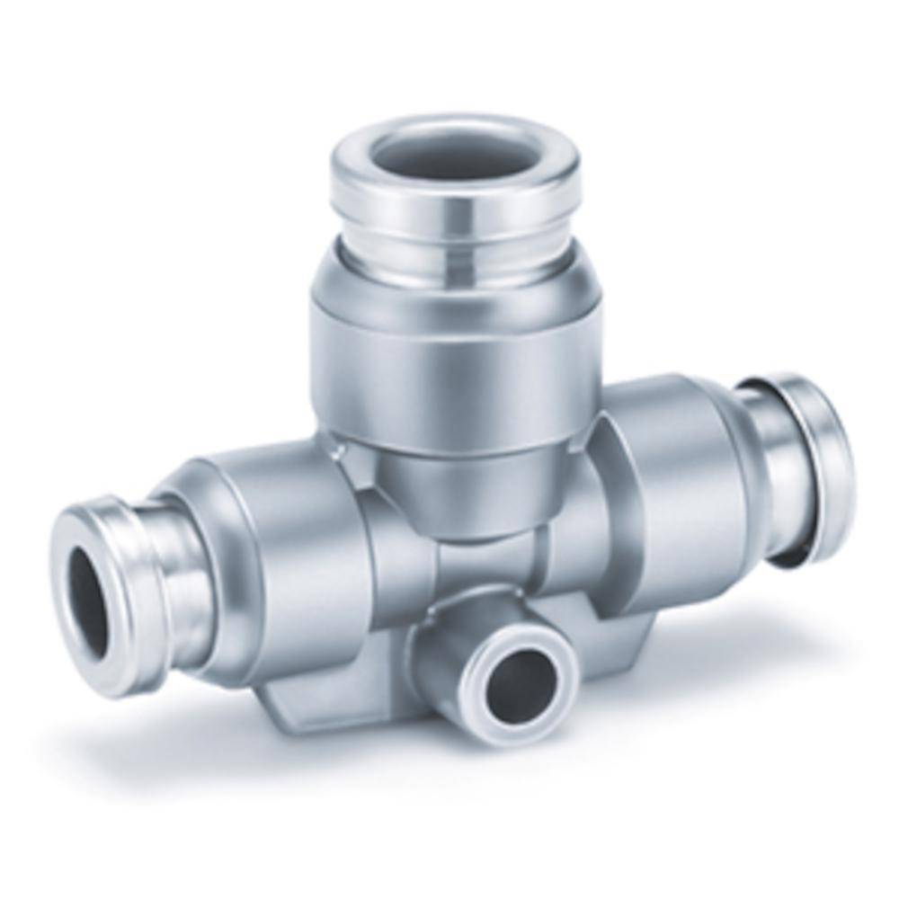 SMC T-Steckverbindung mit Reduktion KQB2T04-06 - Messing/Edelstahl - Schlauch-Außen-Ø 4 auf 6 mm - Preis per Stück