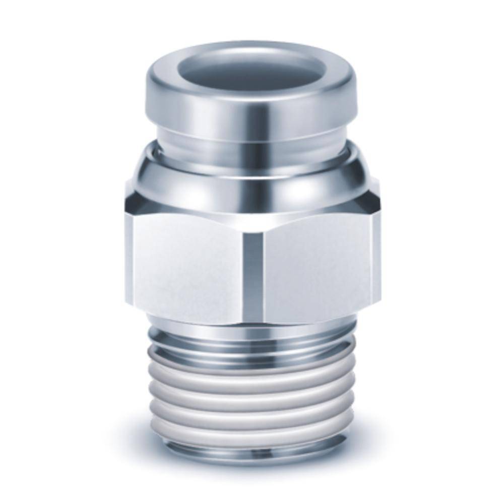 SMC Steckverschraubung gerade KQG2H23-01S - Edelstahl - Schlauch-Außen-Ø 3,2 mm - AG R 1/8" - Preis per Stück