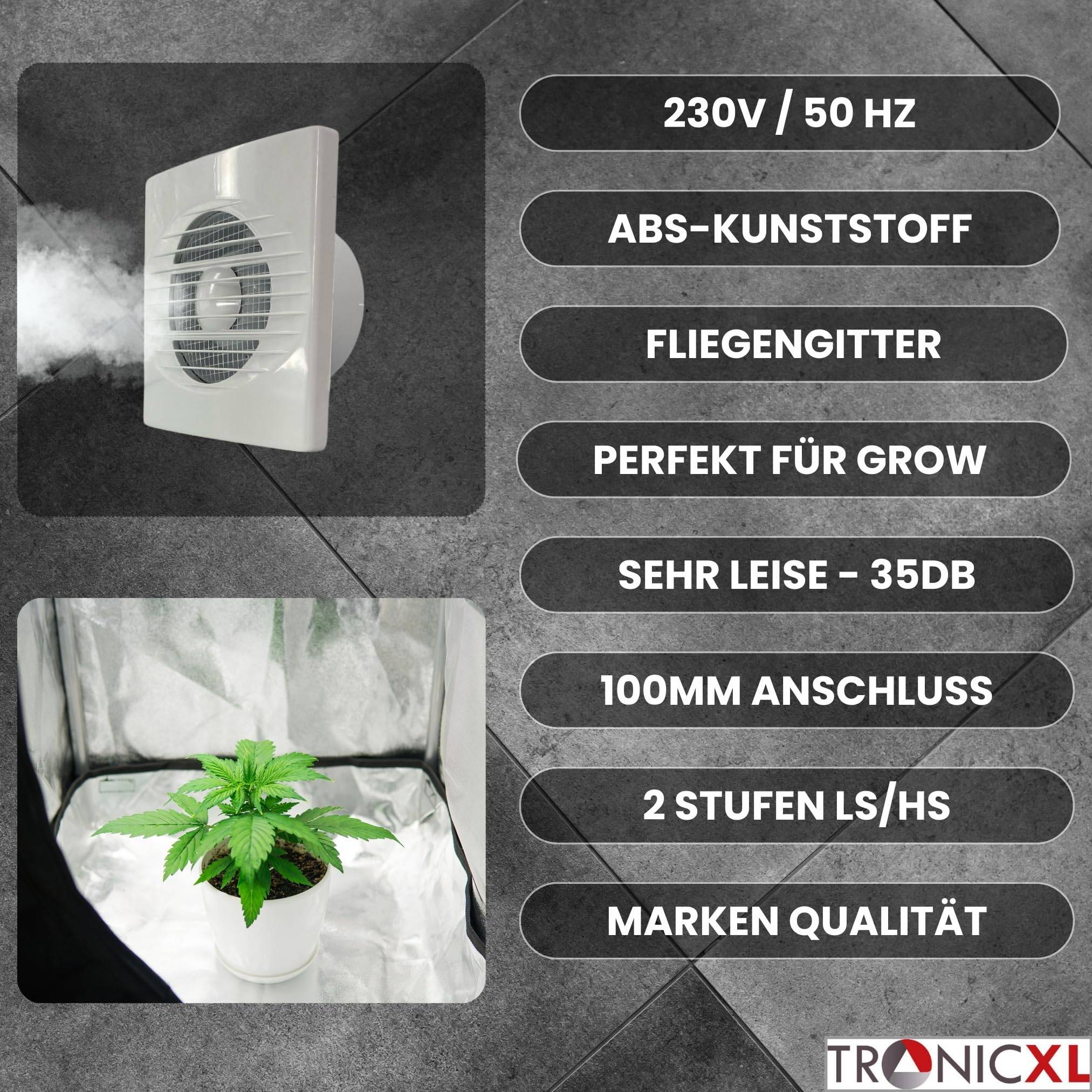 100mm Abluft Zuluft Grow Lüfter Ventilator für Growbox Lüfter Grower