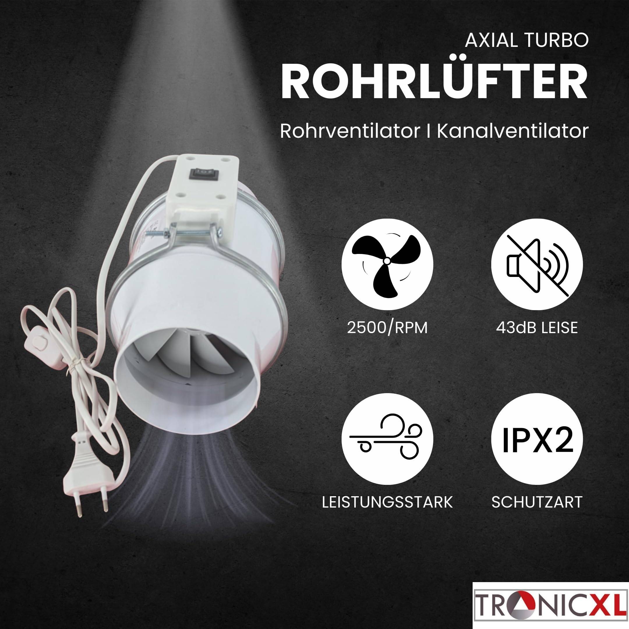 100mm Grow Turboventilator Rohrventilator mit Schalter Kabel leise Rohrlüfter Abluftventilator Abluft Zuluft Lüfter