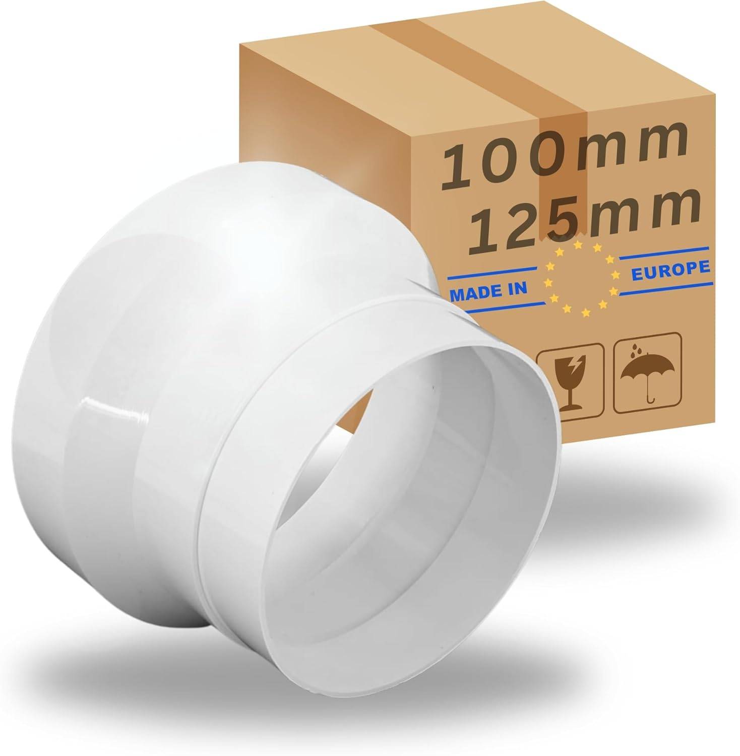 Reduzierstück 125 auf 100 mm für Grow Abluft Belüftung Abluftventilator Abluftlüfter Aktivkohlefilter