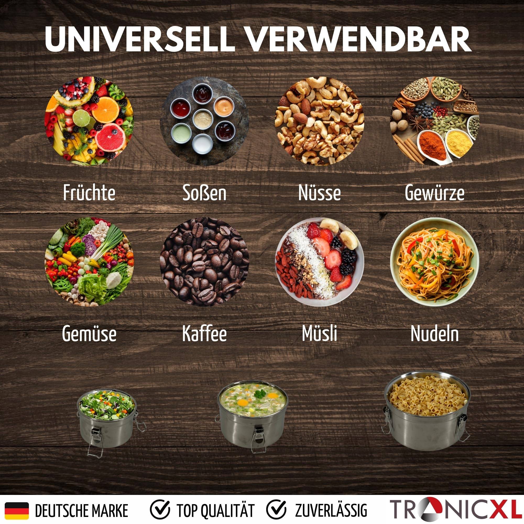 3 x Premium Lunchbox Edelstahl Behälter Mit Deckel für Camping Küche Brotdose Gemüse Fleisch Käse Dichtung auslaufsicher Frischhaltedose Metall D