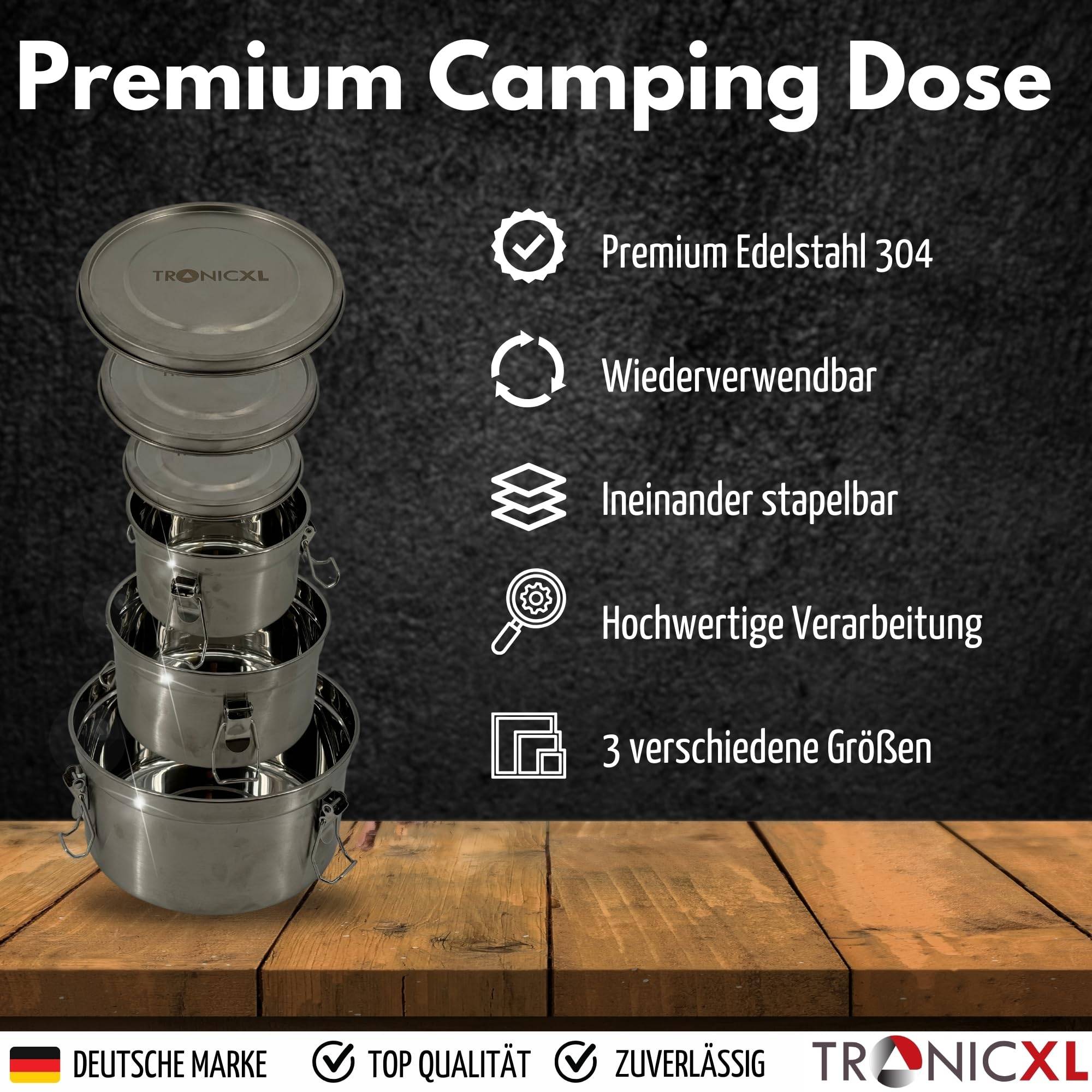 3 x Premium Lunchbox Edelstahl Behälter Mit Deckel für Camping Küche Brotdose Gemüse Fleisch Käse Dichtung auslaufsicher Frischhaltedose Metall D