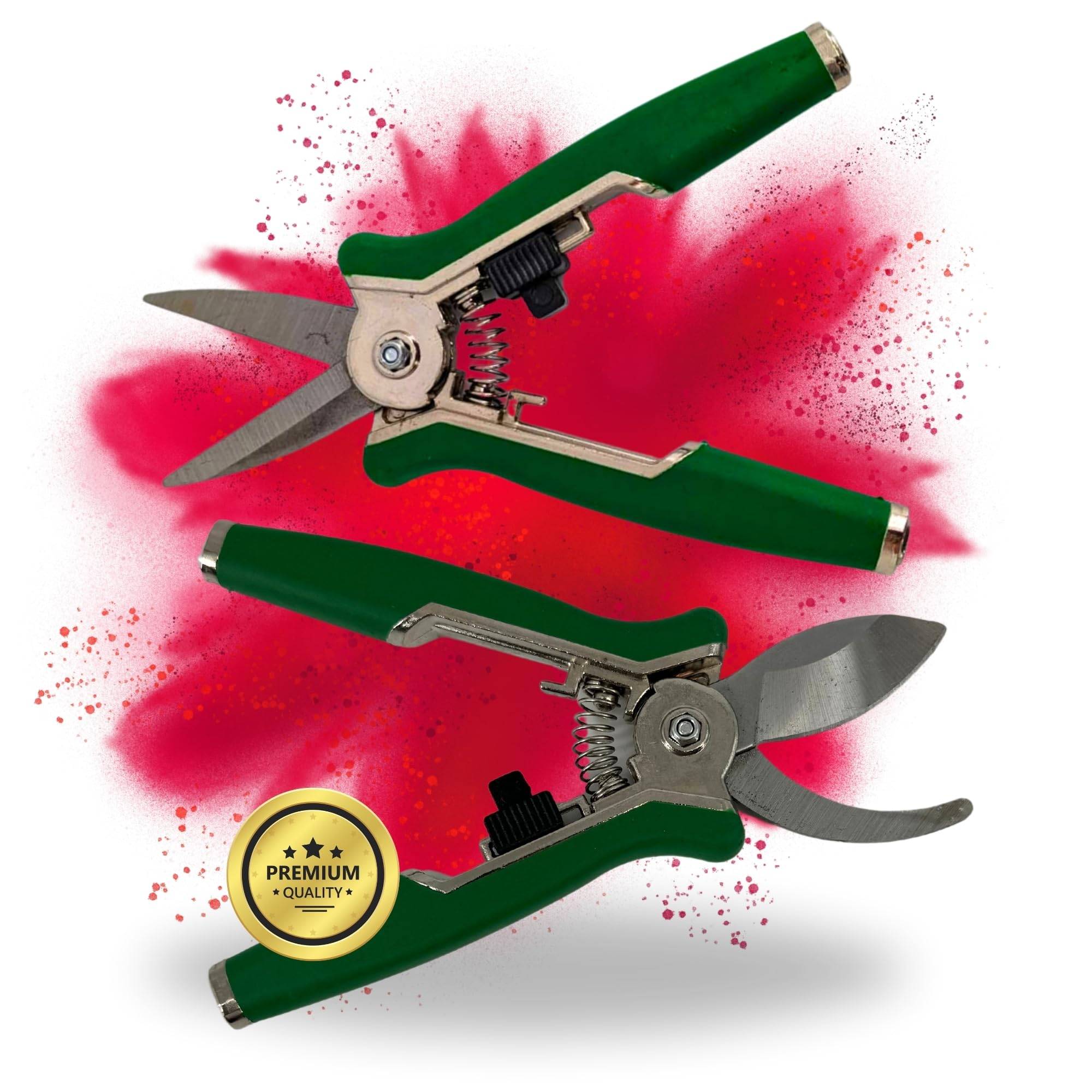 Premium Grow Ernteschere + Trimmschere Set Gartenschere Schere gerade für Eigenanbau Growbox Zelt Trimmen Trimmer Planzen Erntehelfer Knipser