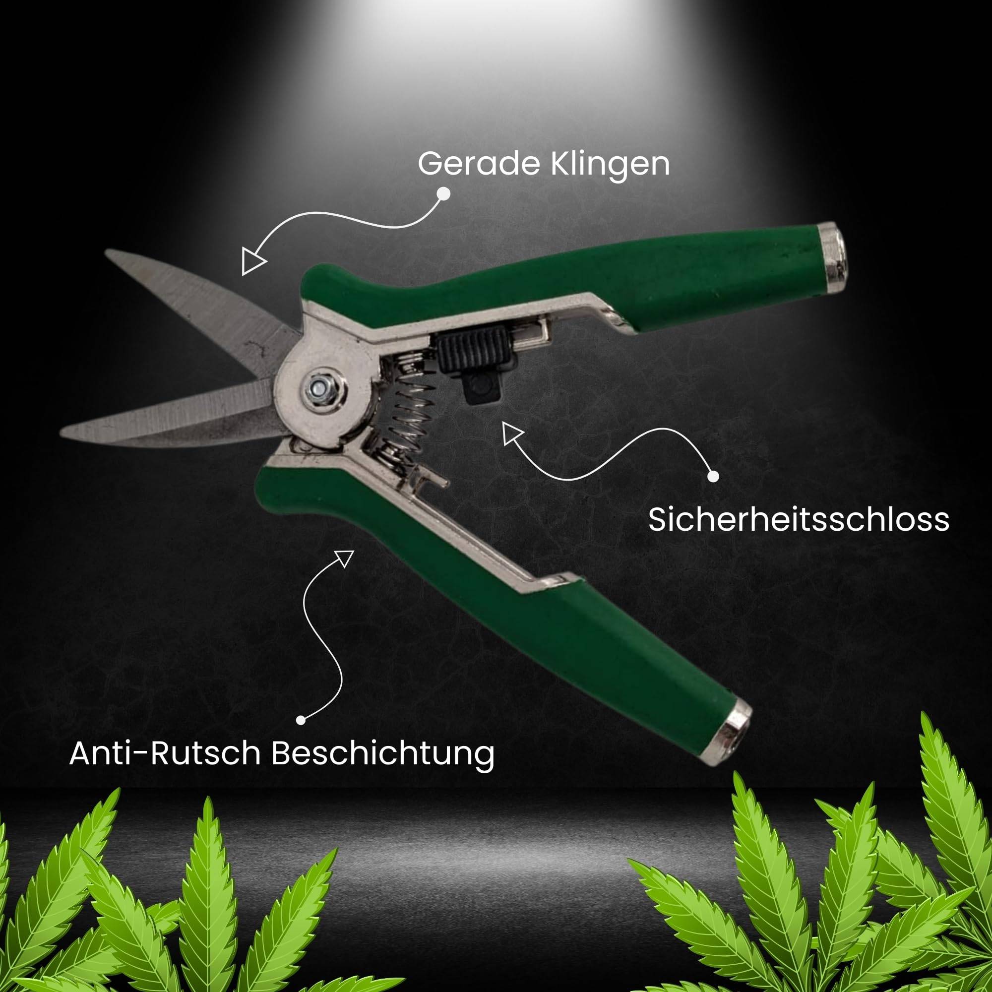 Premium Grow Ernteschere + Trimmschere Set Gartenschere Schere gerade für Eigenanbau Growbox Zelt Trimmen Trimmer Planzen Erntehelfer Knipser