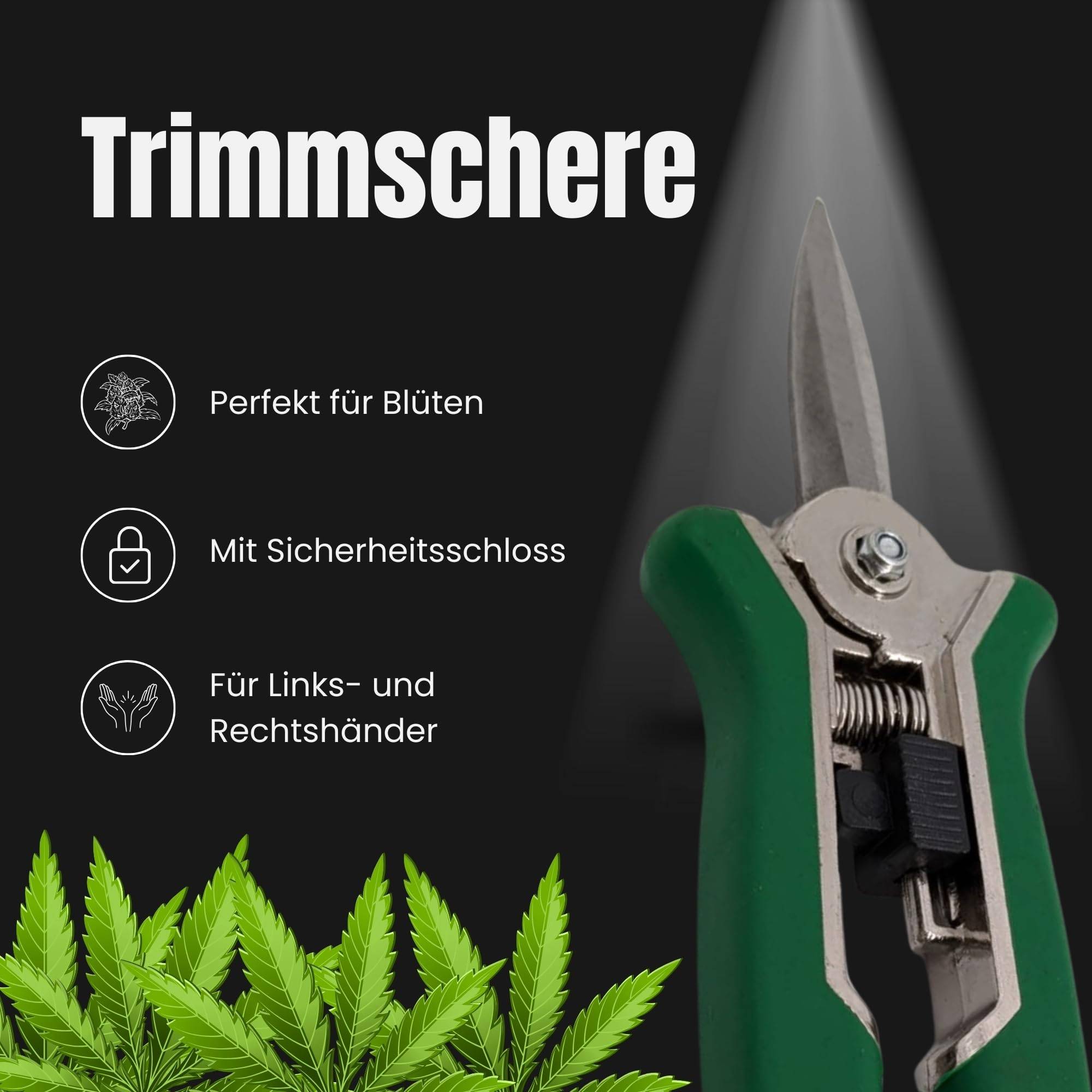 Premium Grow Ernteschere + Trimmschere Set Gartenschere Schere gerade für Eigenanbau Growbox Zelt Trimmen Trimmer Planzen Erntehelfer Knipser