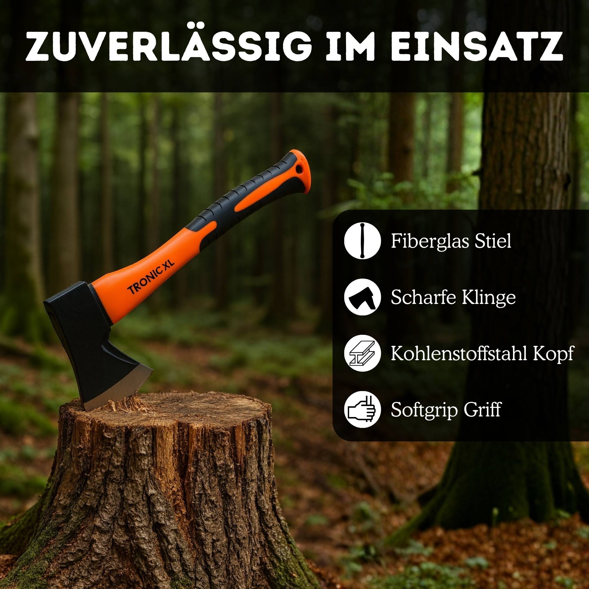 Kleine Axt Spaltaxt klein Beil Karbon Stahl 600g Fiberglas Stiel Holz Brennholz