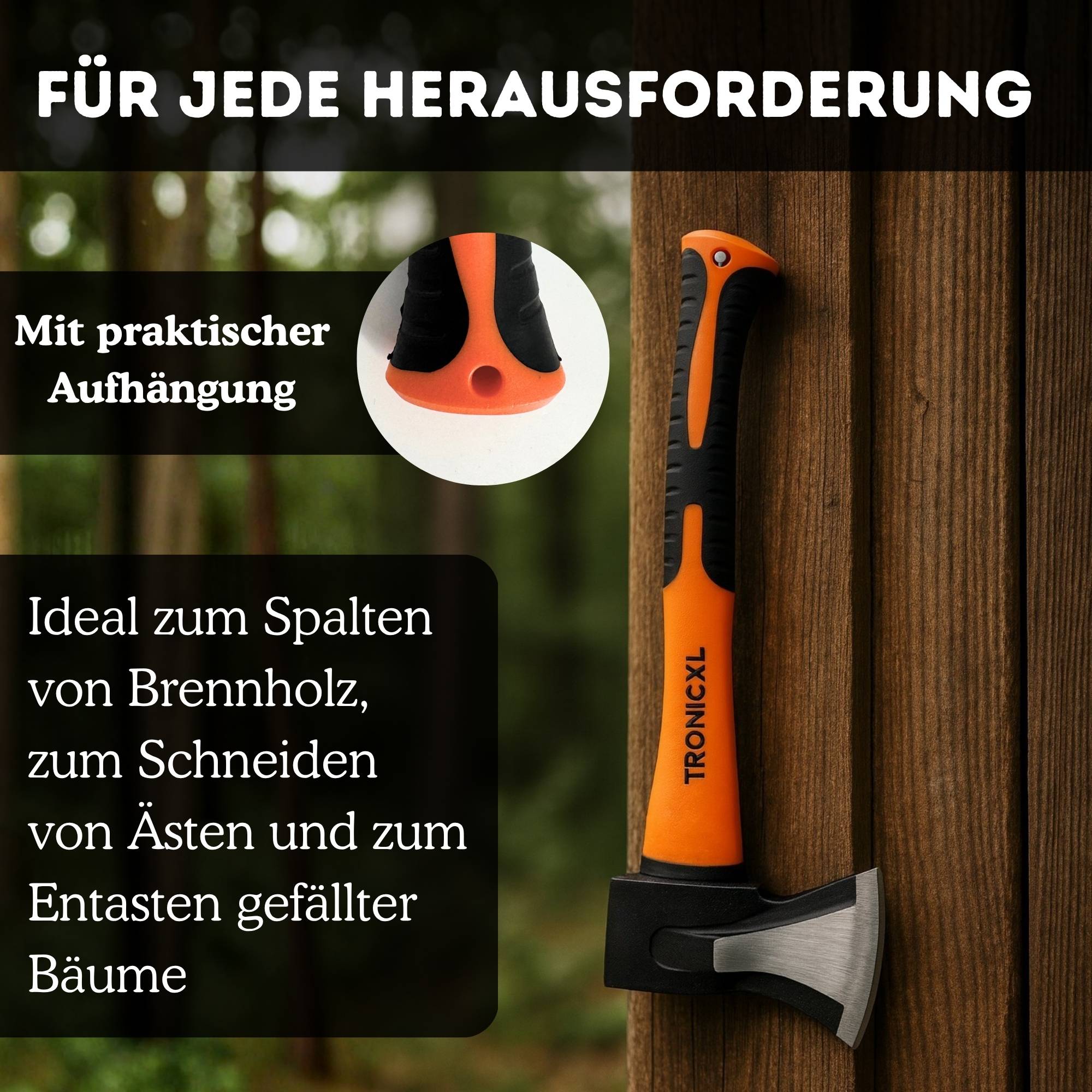 Kleine Axt Spaltaxt klein Beil Karbon Stahl 600g Fiberglas Stiel Holz Brennholz