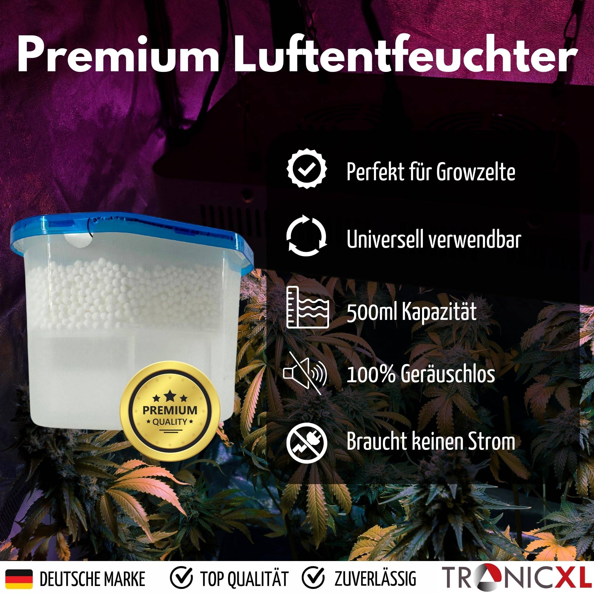 1 Luftentfeuchter 500ml für Growbox Grower Grow Anbau Zubehör Box Boxen Granulat Raumentfeuchter