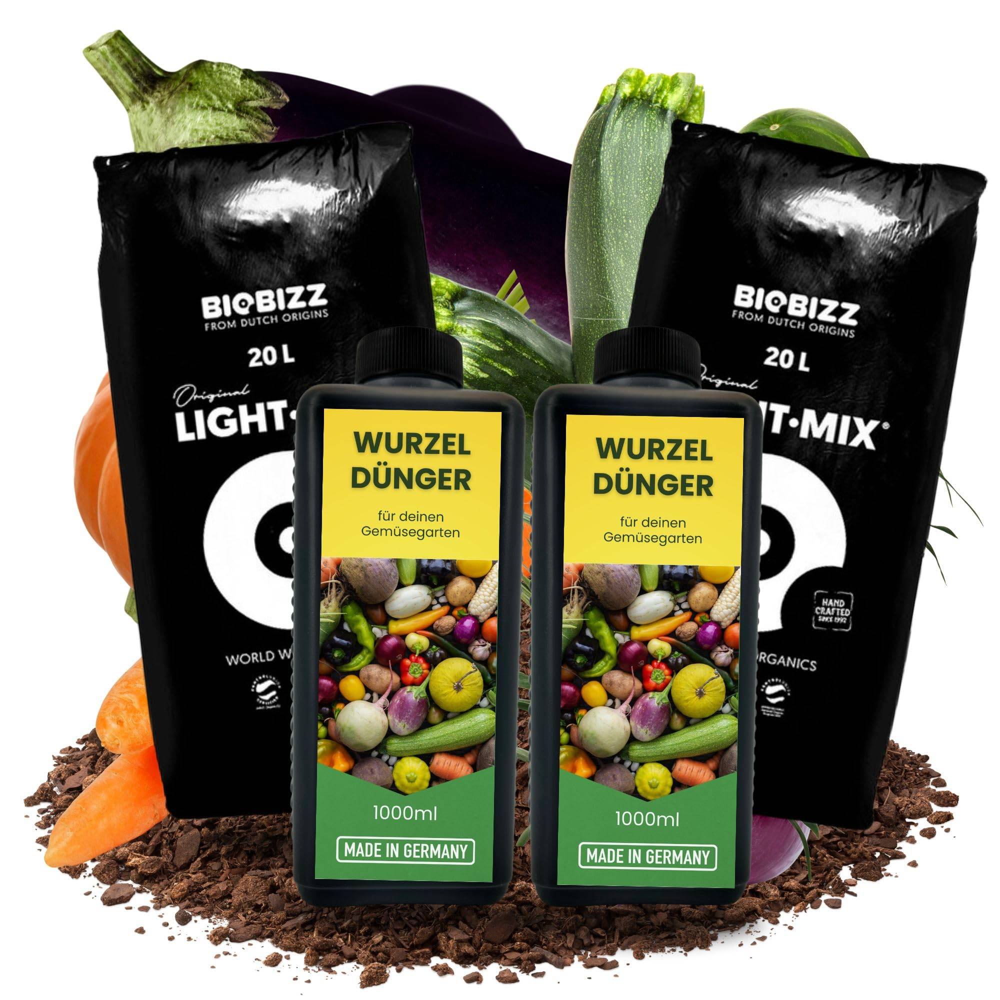 2L Gemüsedünger Konzentrat + 40 Liter Erde Wurzeldünger Wurzelgemüse Wurzel Gemüse Dünger flüssig Flüssigdünger Wachstum Wurzelgemüsedünger