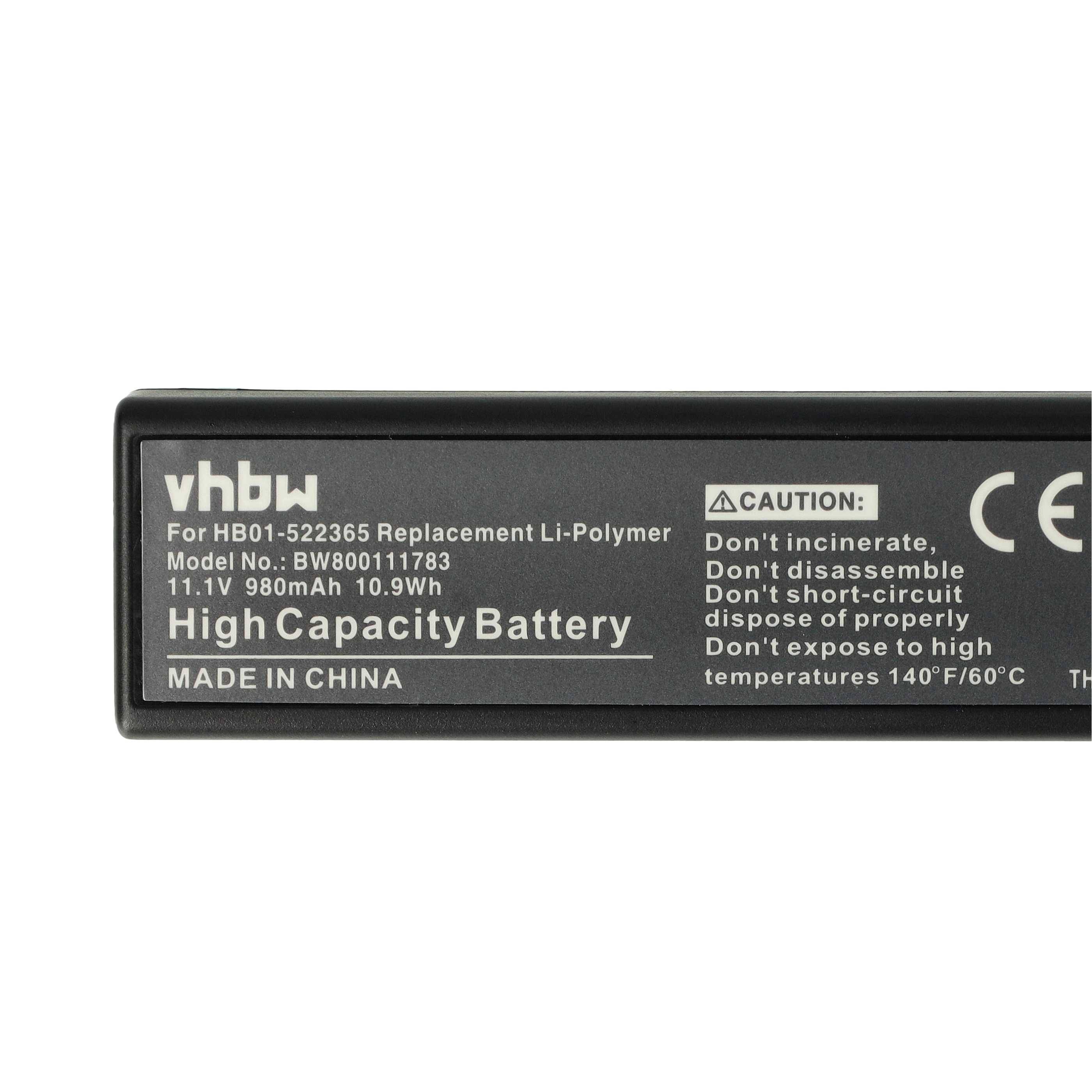 Ersatz Li-Polymer Akku, Modell HB0111783, 11,1V, 98Wh, 10,9Ah. Vorsicht: Nicht verbrennen, auseinandernehmen oder kurzschließen. Hergestellt in China.
