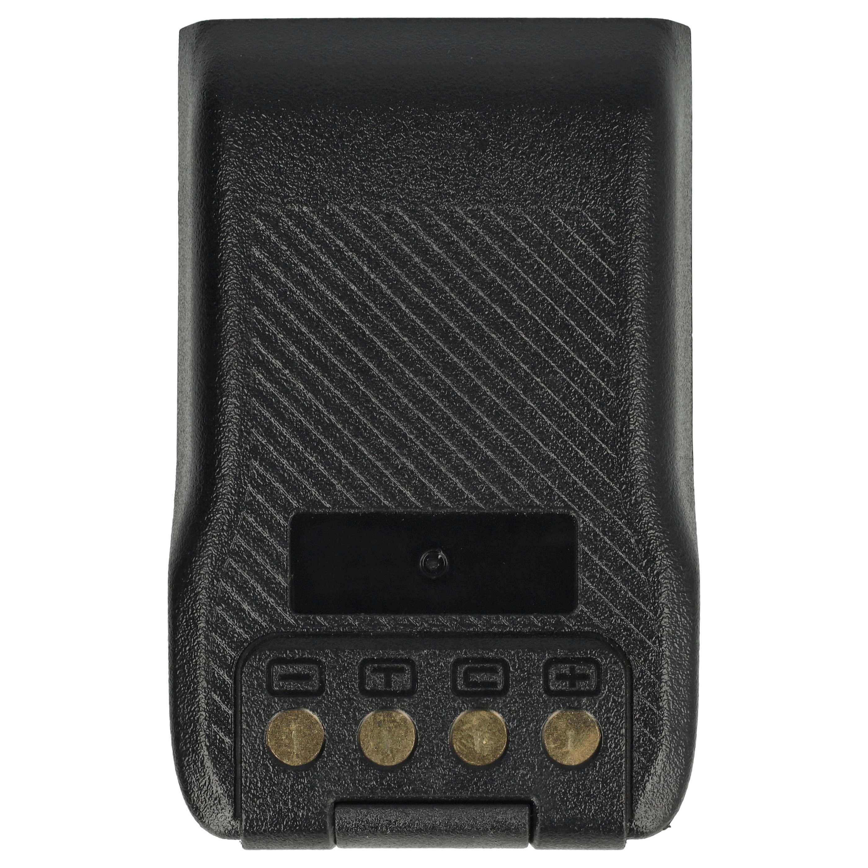 Ein schwarzes rechteckiges elektronisches Gerät mit vier goldenen Kontaktpunkten am unteren Ende, höchstwahrscheinlich eine Batterie oder eine Ladeanschlusskomponente.
