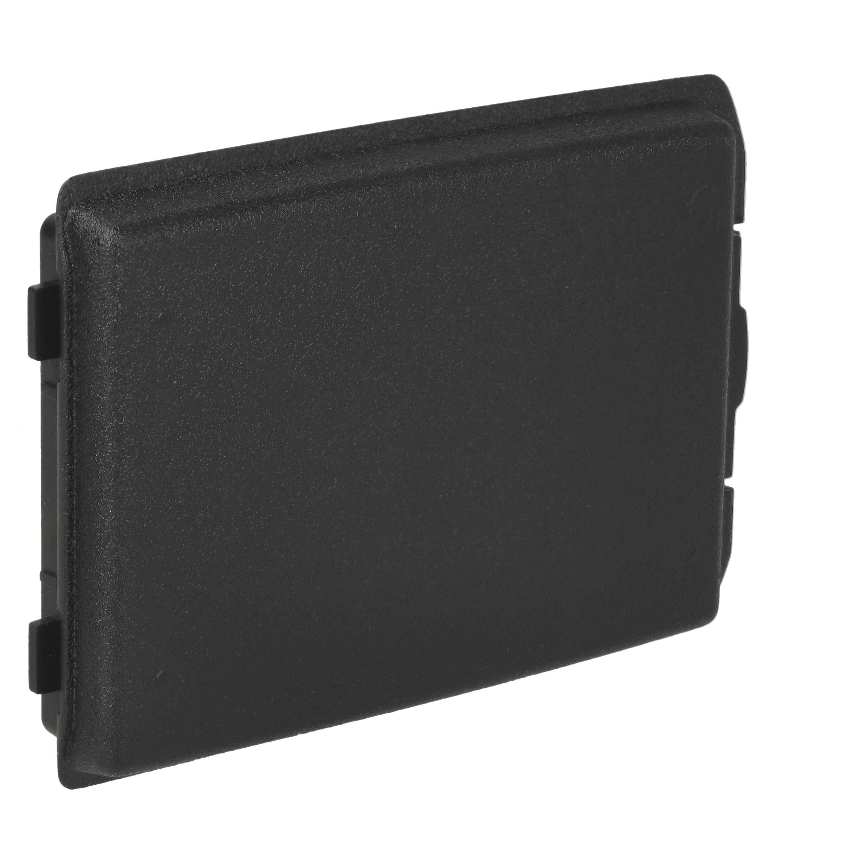 Ein schwarzes, rechteckiges elektronisches Gerät mit abgerundeten Kanten und dünnem Profil, von einem Winkel aus gezeigt, ähnlich einem kompakten Akkupack.