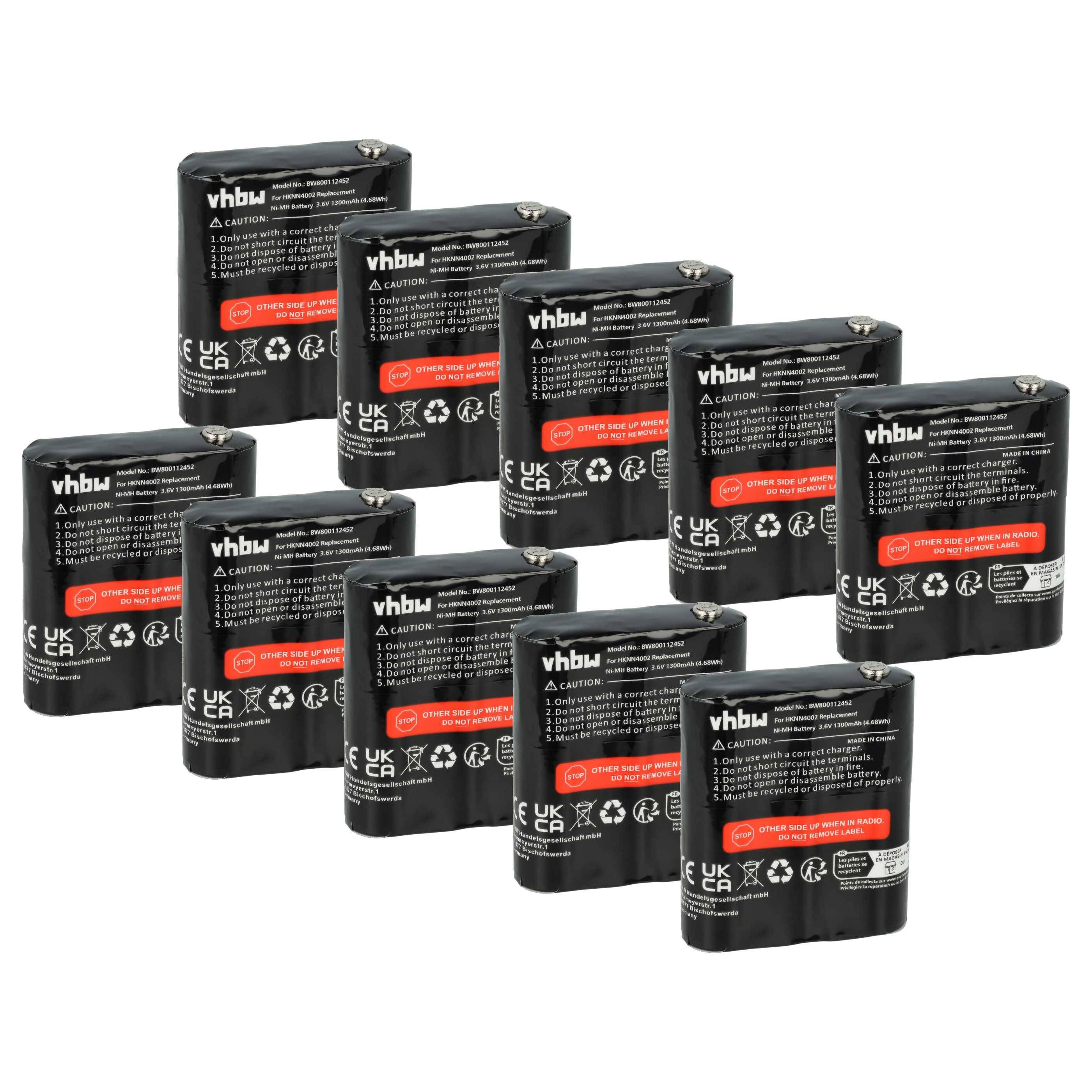 vhbw 10x Akku Ersatz für Motorola FRS-4002A, HKNW4002A, HKNN4002B, HKNN4002A, 56315, 4002A für Funkgerät, Walkie Talkie (1300 mAh, 3,6 V, NiMH)