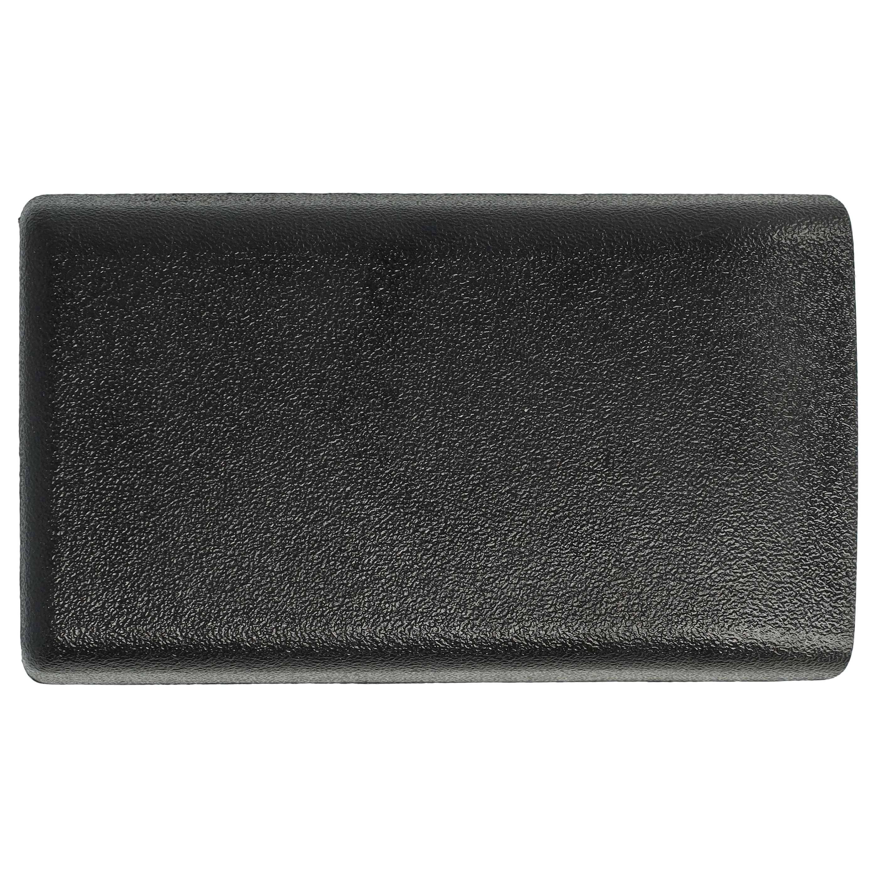 Eine Nahaufnahme eines strukturierten schwarzen rechteckigen Objekts auf weißem Hintergrund, möglicherweise ein Gerät oder Teil eines Objekts.