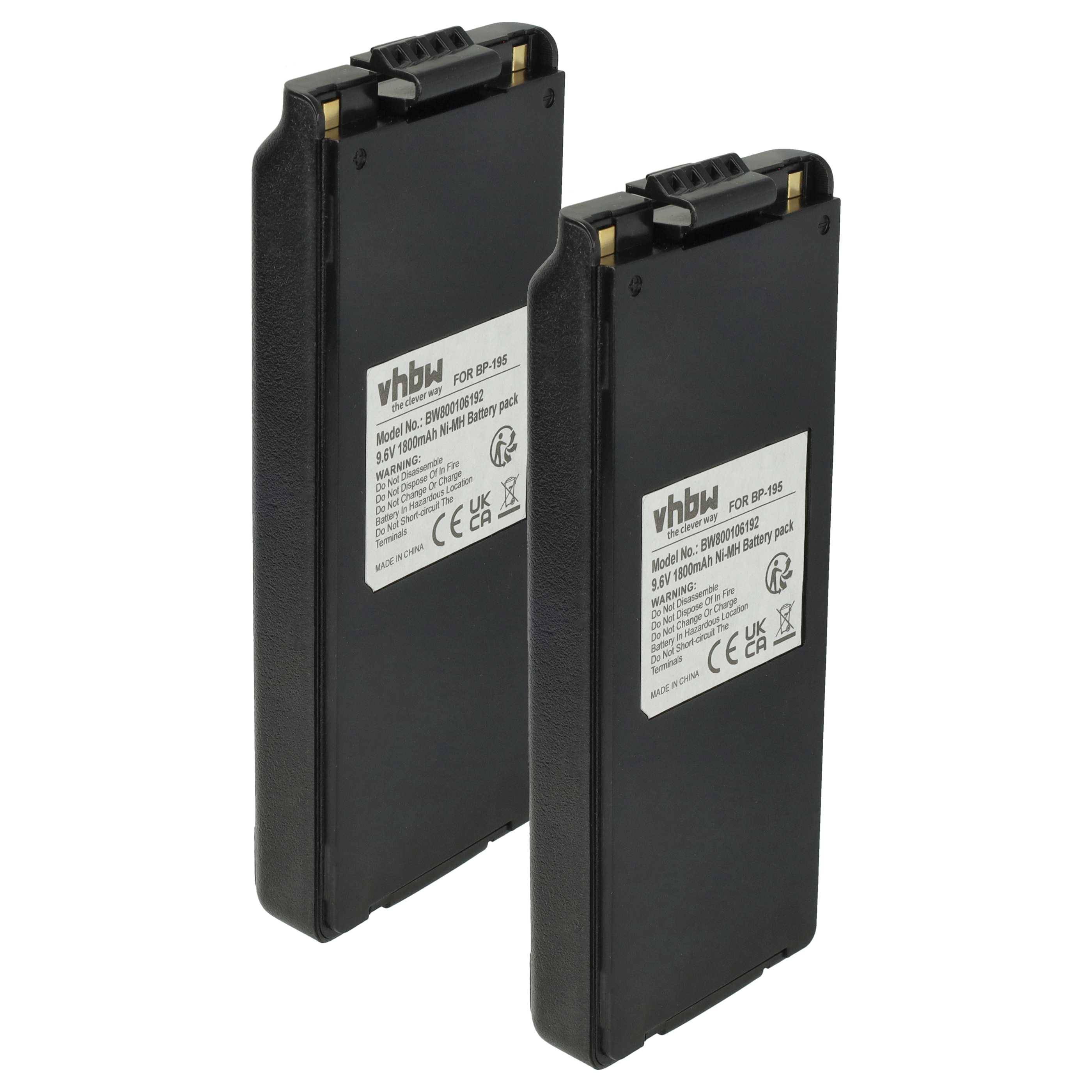 vhbw 2x Akku kompatibel mit Icom IC-F4N, IC-F4S, IC-F3S, IC-F4, IC-F4SW Funkgerät, Walkie Talkie (1800 mAh, 9,6 V, NiMH) + Gürtelclip