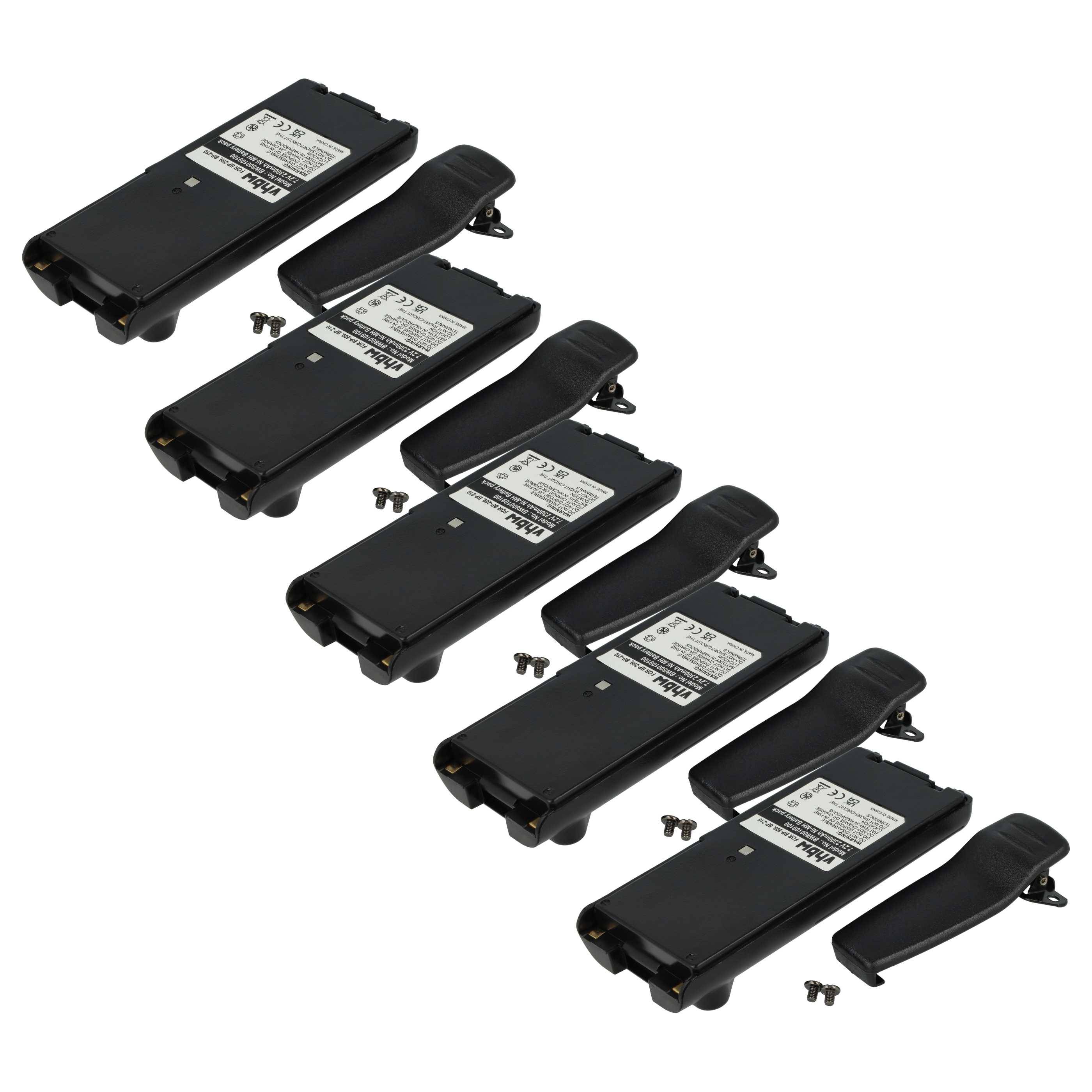 vhbw 5x Akku kompatibel mit Icom IC-V81, IC-V82 Funkgerät, Walkie Talkie (2300 mAh, 7,2 V, NiMH) + Gürtelclip