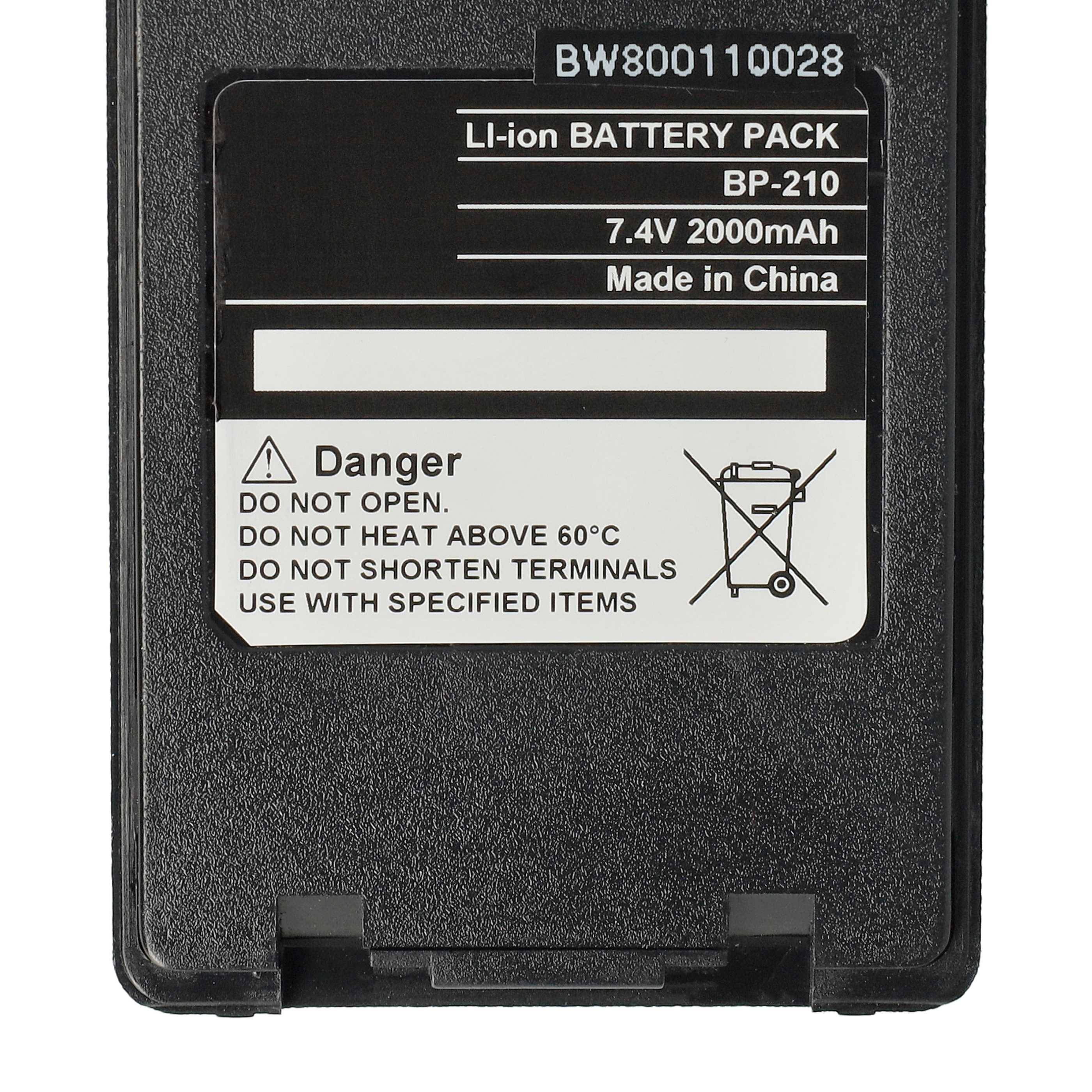 vhbw 5x Akku kompatibel mit Icom IC-F4GS, IC-F4GT, IC-F41GS, IC-F41GT Funkgerät, Walkie Talkie (2000 mAh, 7,4 V, Li-Ion) + Gürtelclip