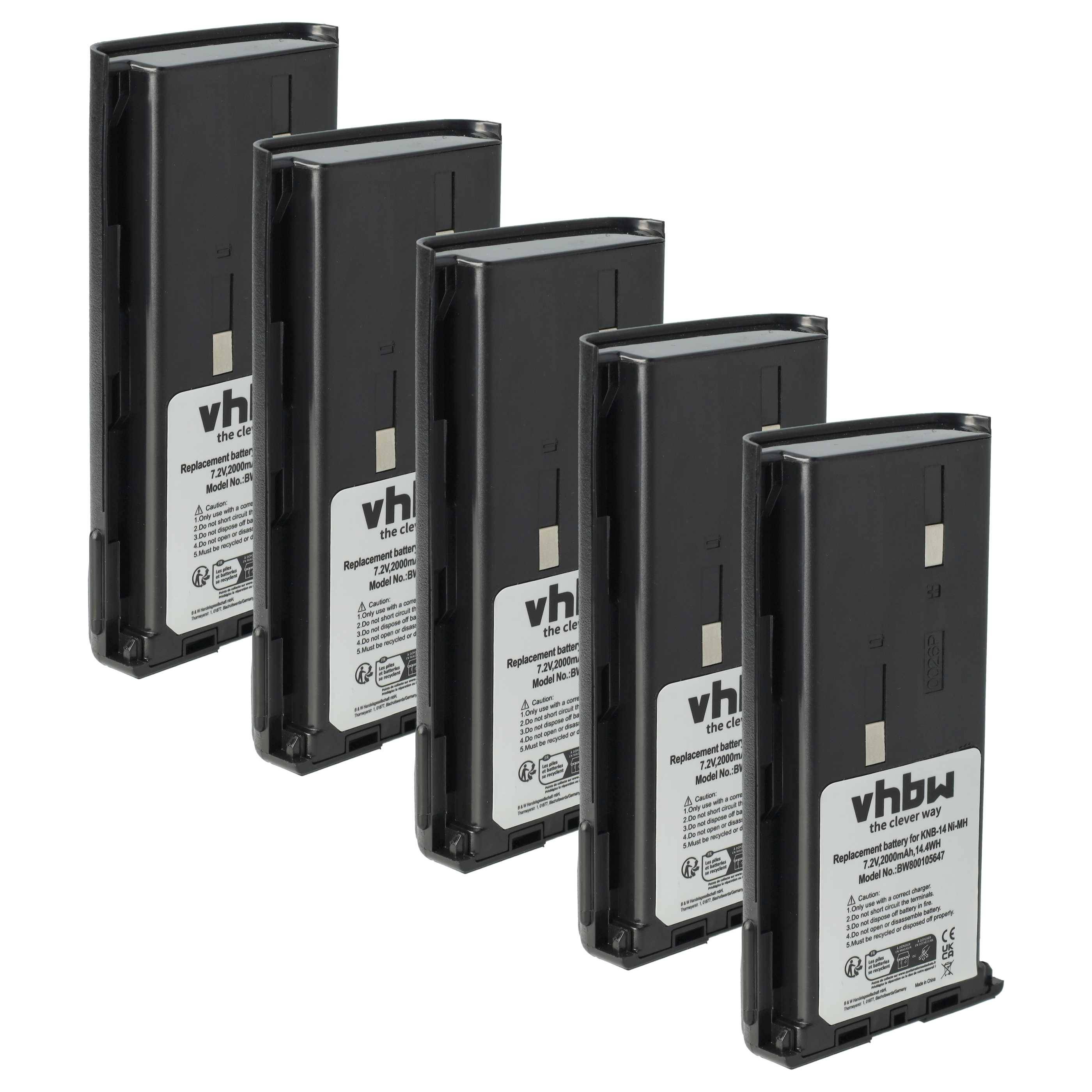 vhbw 5x Akku kompatibel mit Kenwood TK-373G, TK-378, TK-378GM, TK-378GC, TK-372, TK-378G, TK-372G Funkgerät, Walkie Talkie (2000 mAh, 7,2 V, NiMH)