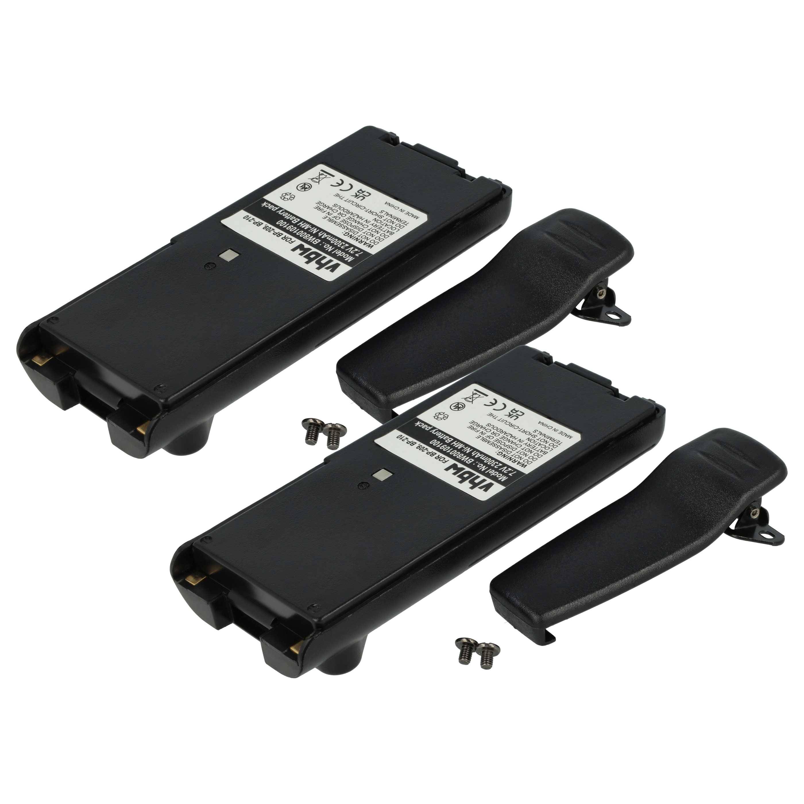 vhbw 2x Akku Ersatz für BP-222N, BP-222, BP-211N für Funkgerät, Walkie Talkie (2300 mAh, 7,2 V, NiMH) + Gürtelclip