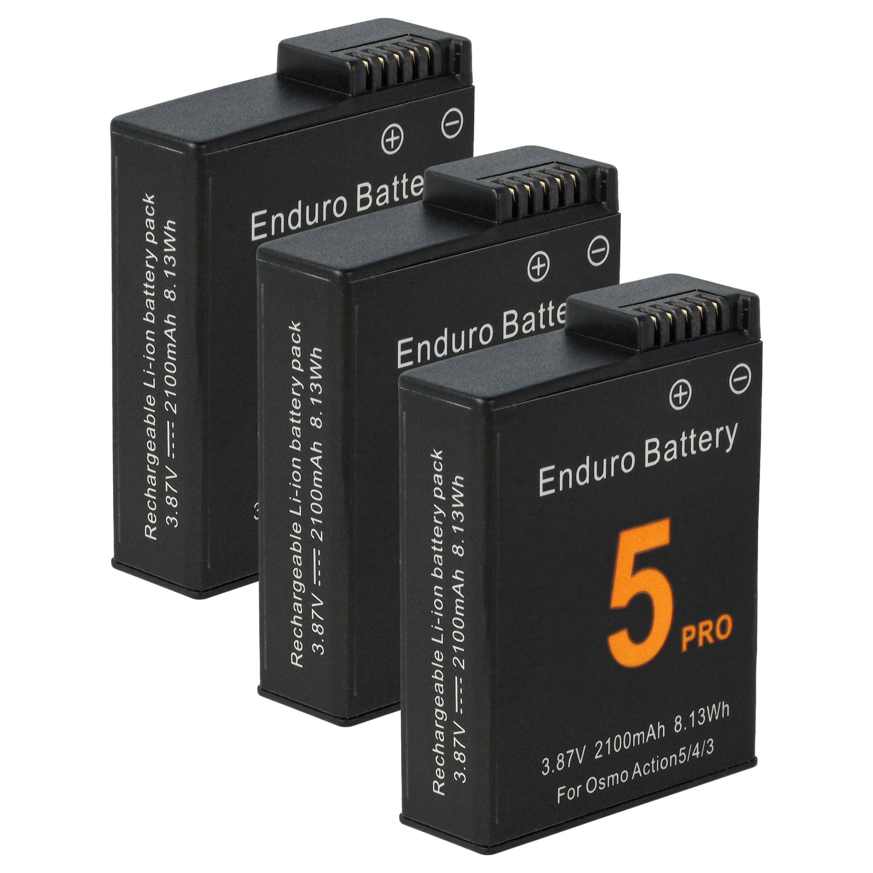 vhbw 3x Akku kompatibel mit DJI Osmo Action 5 Pro, Action 3, Action 4, ACTION 5, 360 Tragbare Mini-Kamera (2100 mAh, 3,8 V, Li-Ion)