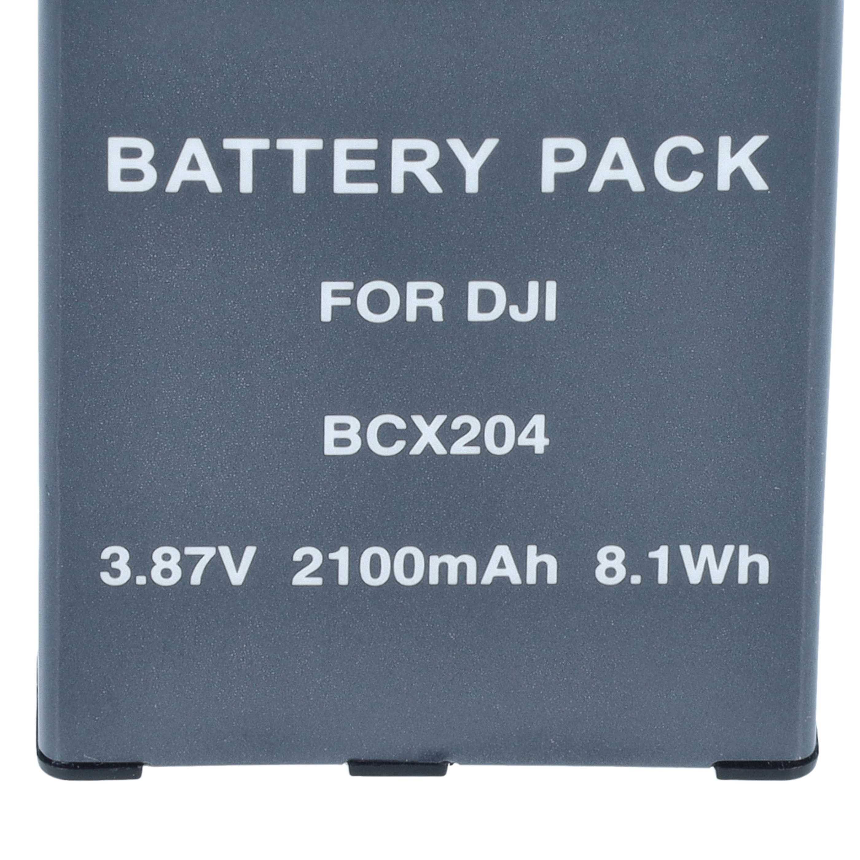 Nahaufnahme eines DJI-Akkupacks mit der Bezeichnung "BCX204"" und den Spezifikationen ""3,87V 2100mAh 8,1Wh"".